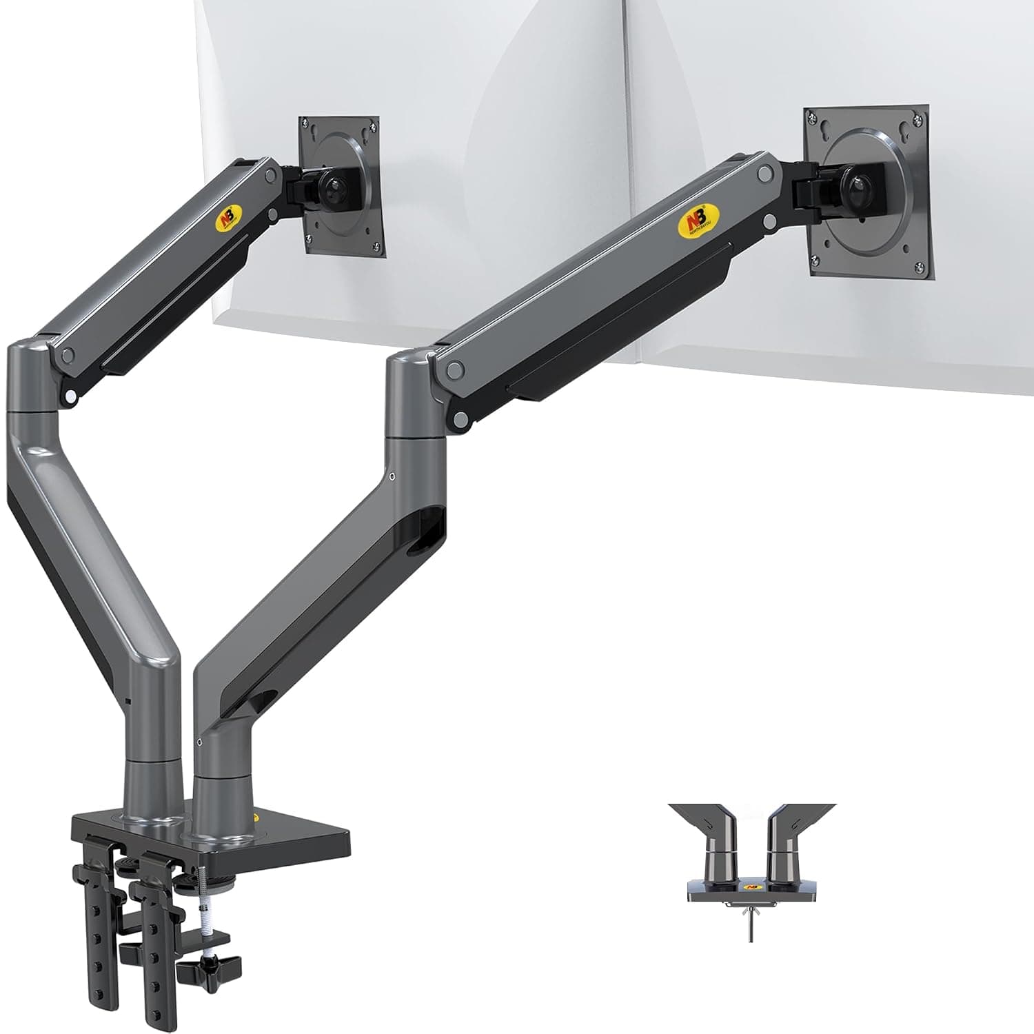 NB North Bayou Double Monitor Arm Ultra Wide Full Motion Swivel Monitor Mount with Gas Spring for 22" - 32" Monitors with Load Capacity of 4.4 to 15kg for Any Arm, Height Adjustable Monitor Stand G35