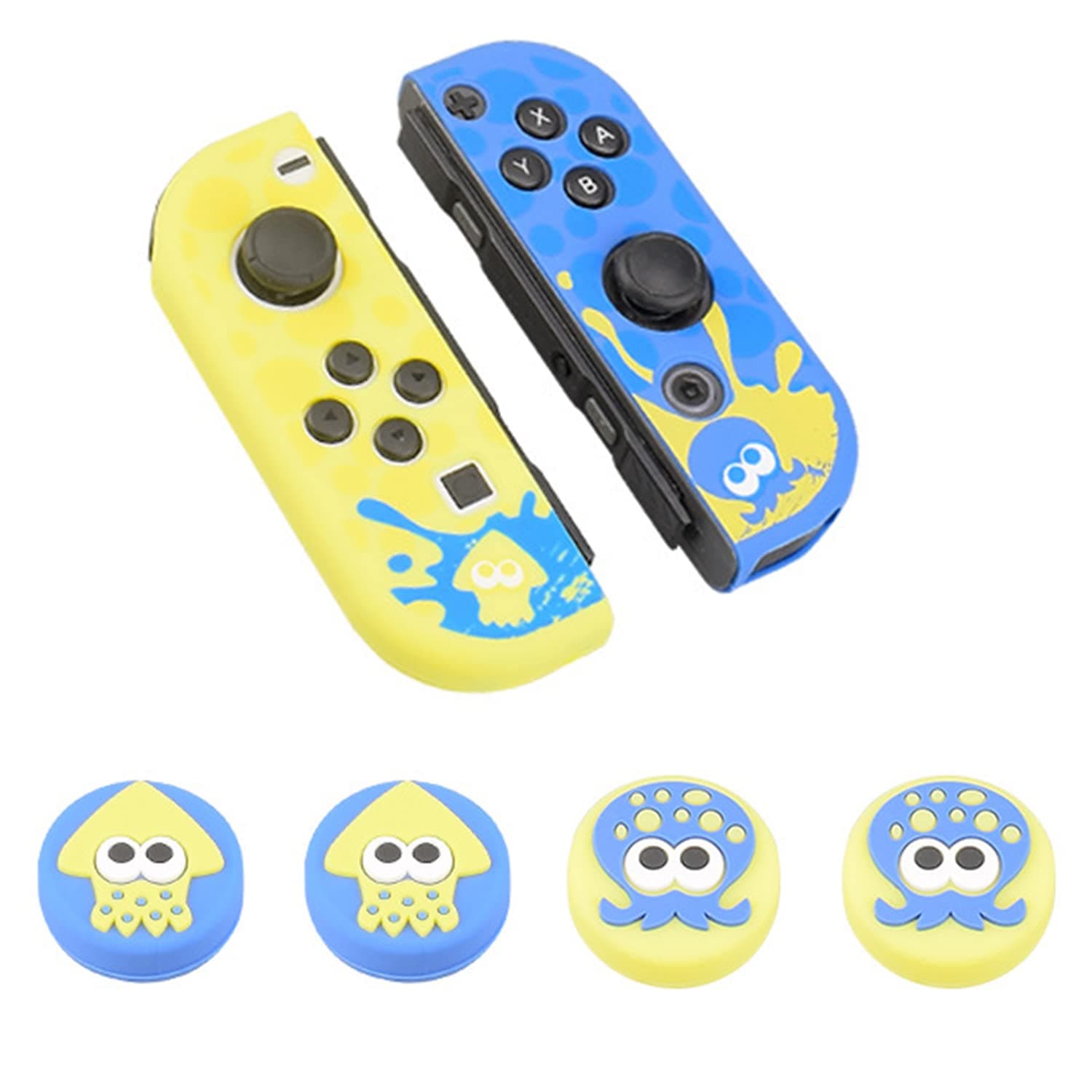 Protective Cases for Nintendo Switch & Switch OLED Joy Con - Cute Splatoon 3 Themed, Octopus & Squid Patterns. Anti-Slip Silicone Joy-Con Shells with 4 Joystick Covers, Easy to Install