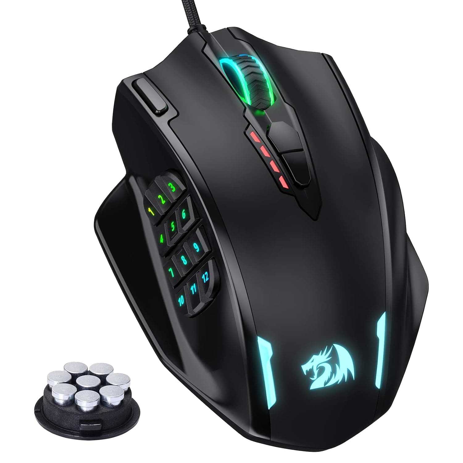 Redragon M908 Impact RGB LED MMO Gaming Mouse With 12 Side Buttons, Optical Wired Ergonomic Mouse with Max 12,400DPI, High Precision, 18 Programmable Macro Shortcuts, Comfort Grip | Stable Lag-Free Connection, Redefine Keybinding Macro, Vibing Backlight, Ergonomic Grip Body Comfort