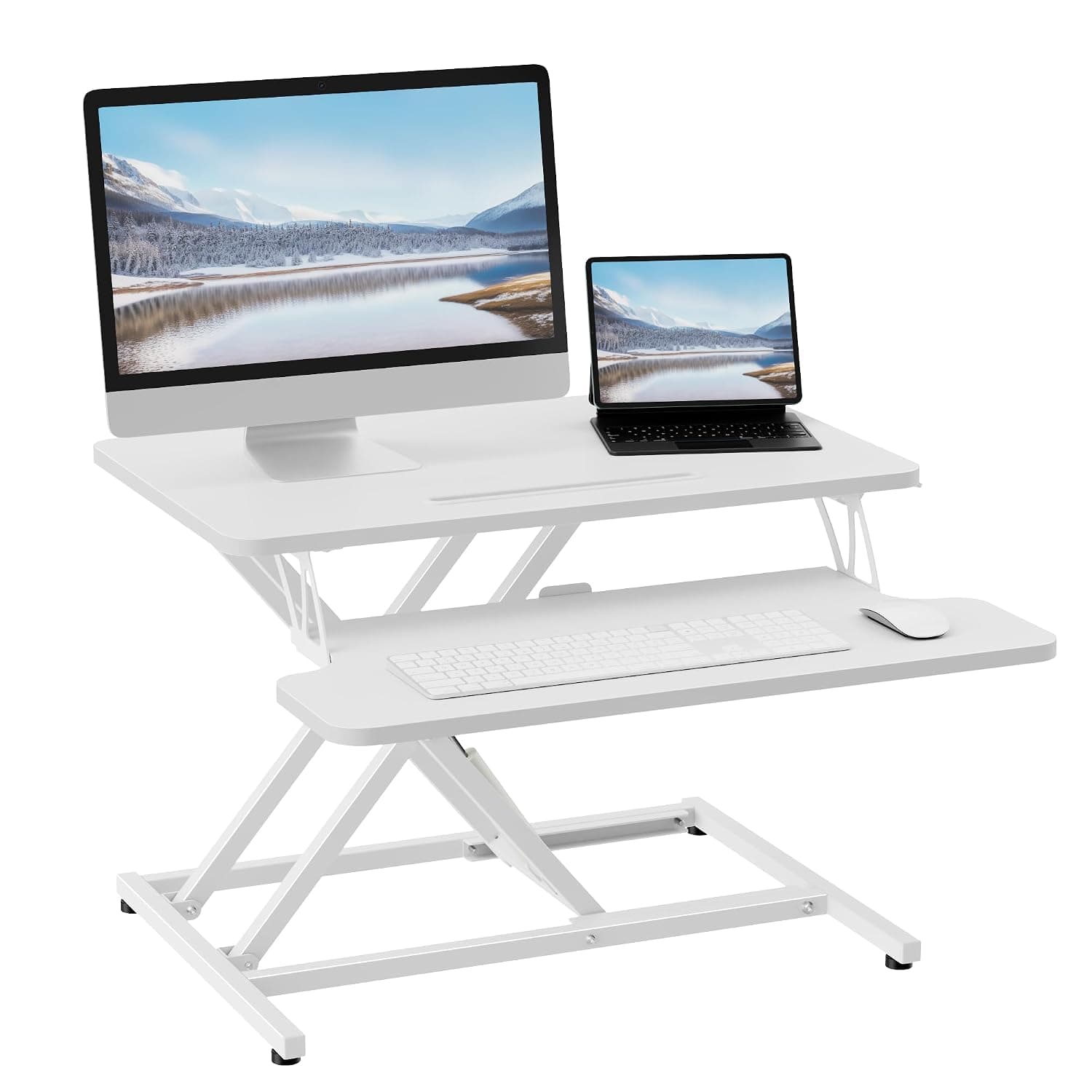 ERGOMAKER Standing Desk Converter, 26"/64cm, White | Height Adjustable 12-43.5cm, Support 10KG, Quick Sit to Stand Up Desk Riser for Dual Monitor, for Home Office