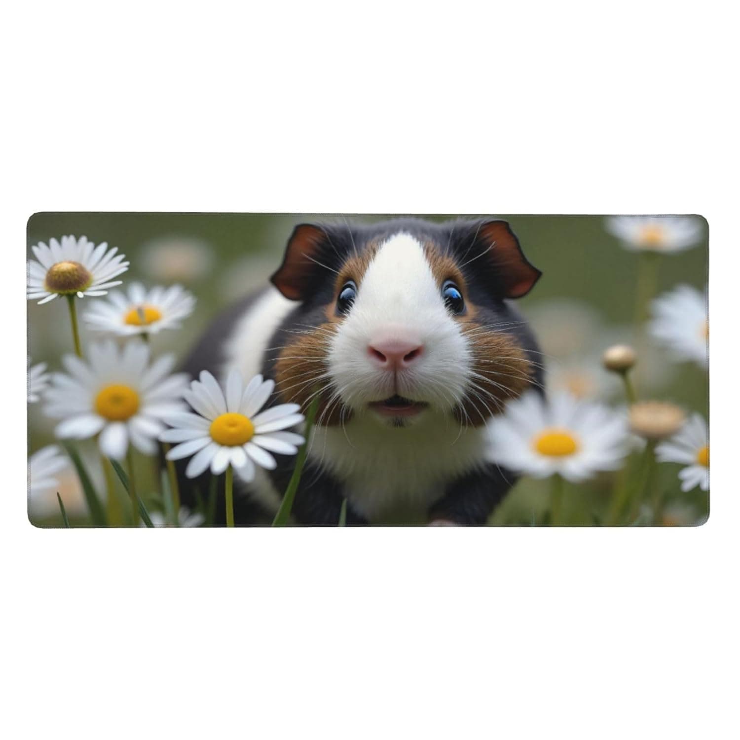 Large Gaming Mouse Pad - Cute Daisy Guinea Pig Print Rubber Base Desk Mat, Desk Pad with Stitched Edges, Mousepad for Laptop, PC Keyboard Mouse Mat for Office Work Game 16x35.5 Inch