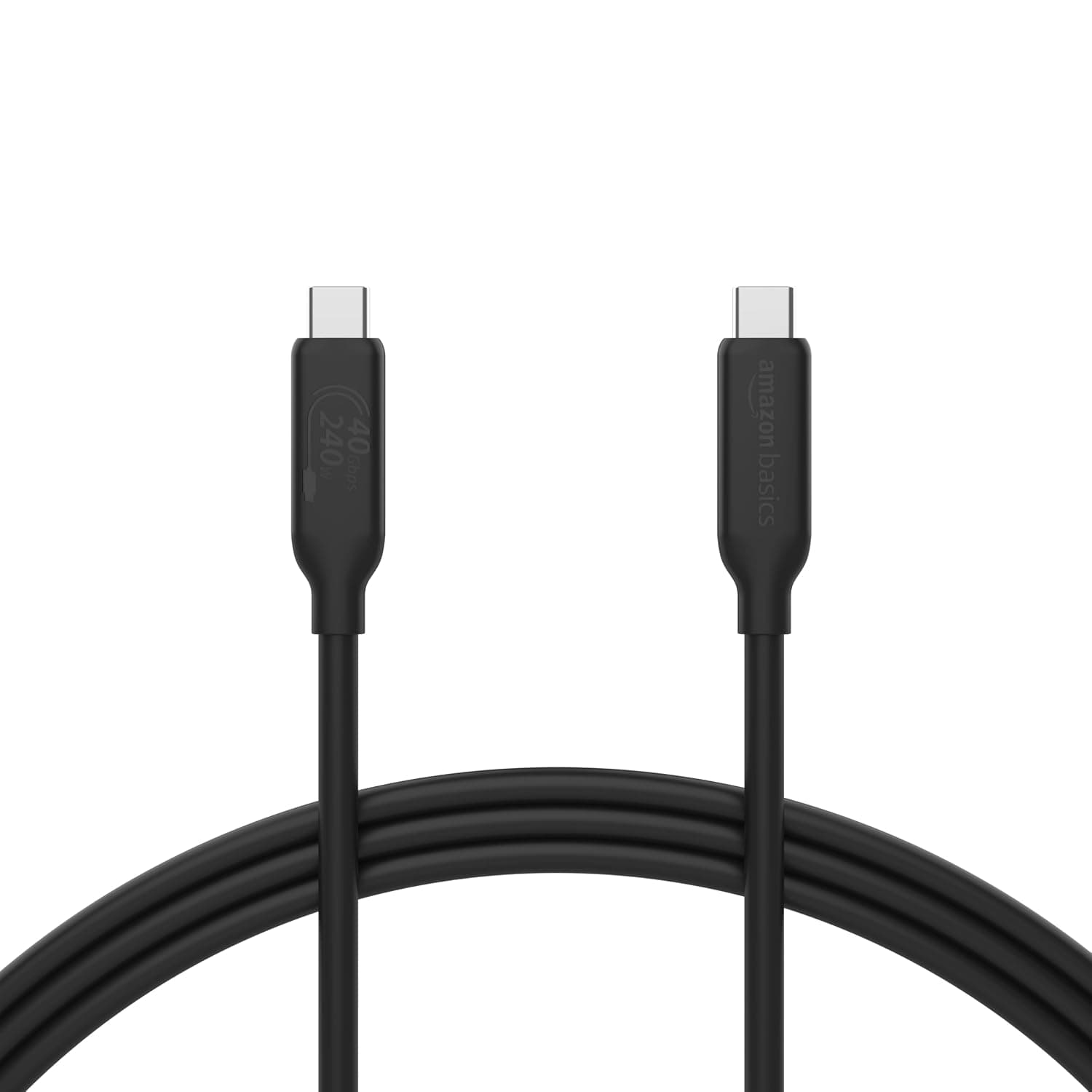 Amazon Basics USB-C to USB-C 4 Fast Charger Cable, 40 Gbps, 8K Video, 240W, USB-IF Cert, Thunderbolt 4/3 Compatible, for Apple iPhone 16/15, iPad, Samsung Galaxy, Tablets, Laptops, 1 m, Black