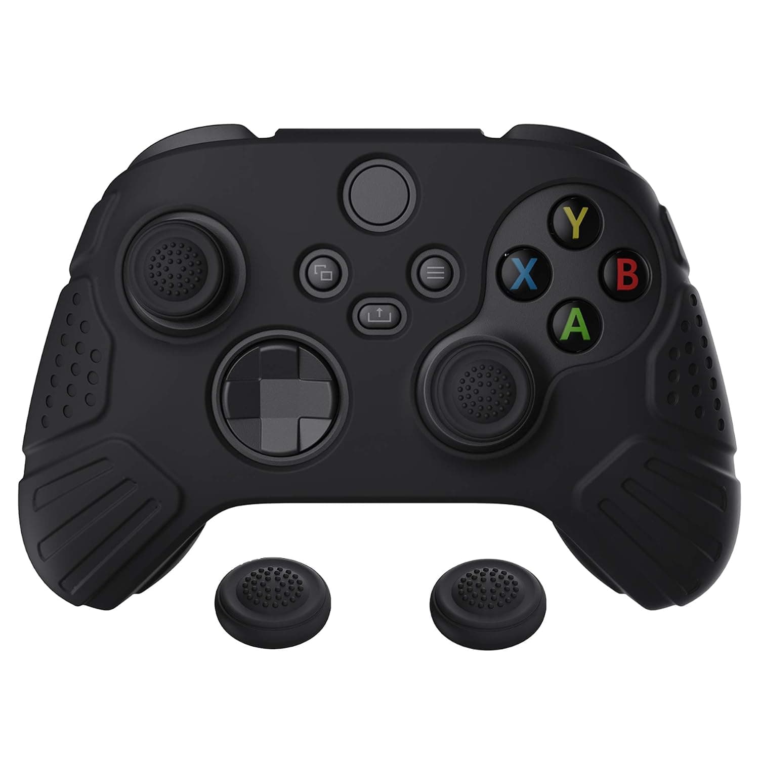 eXtremeRate PlayVital Guardian Edition Black Ergonomic Soft Anti-slip Controller Silicone Case Cover, Rubber Protector Skins with Black Joystick Caps for Xbox Series S and Xbox Series X Controller