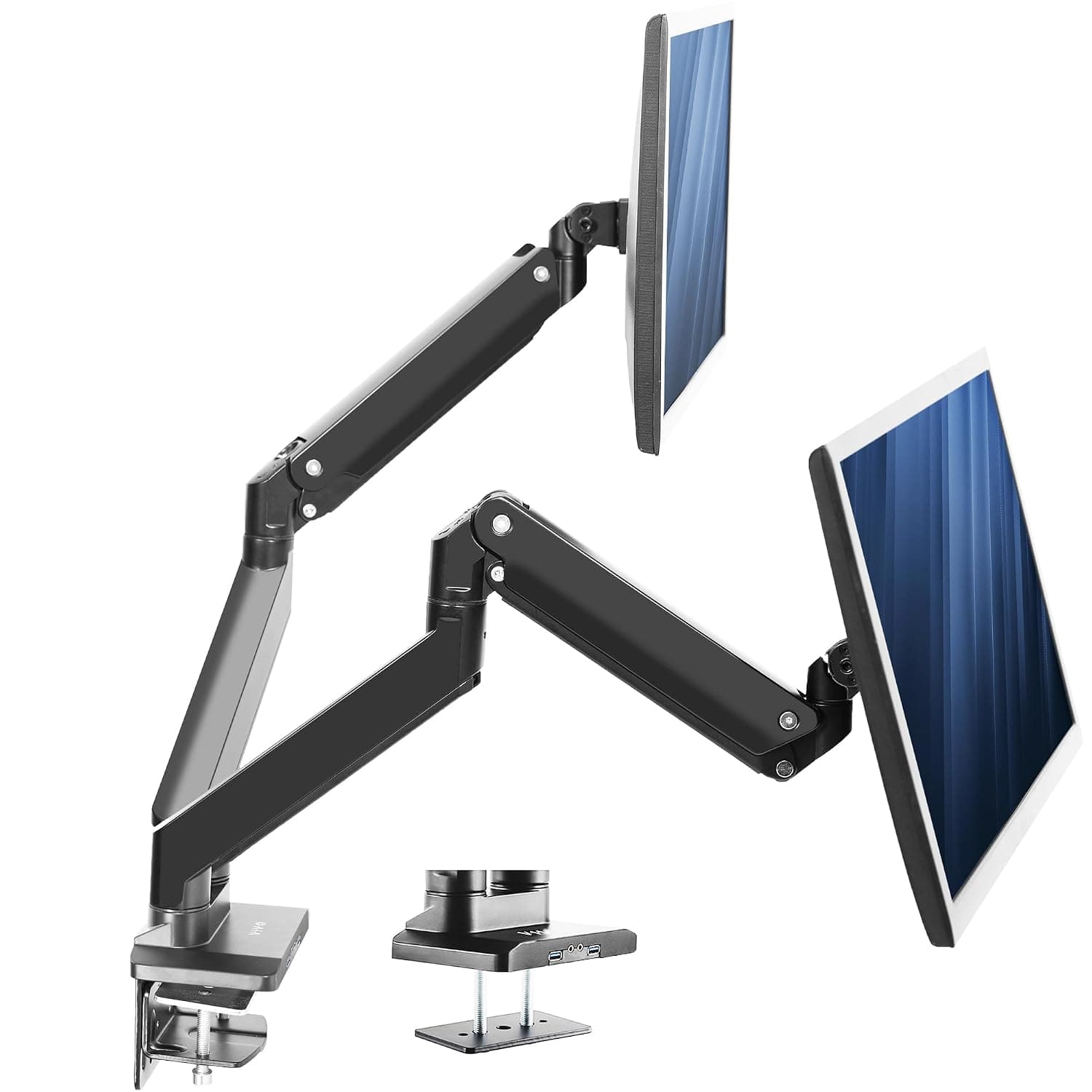 VIVO Premium Aluminum Dual Monitor Pneumatic Spring Arms Desk Mount Stand with USB 3.0 and Audio/Mic Ports | Fits Two Screens up to 35" (STAND-V102G2U)
