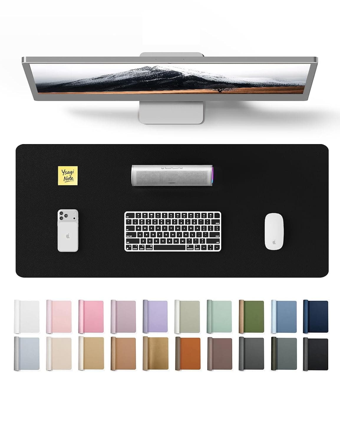 YSAGi Leather Desk Mat, Large Mouse Mat, 60 x 35 cm, Black | Non-Slip Desk Pad, Keyboard Mat, Waterproof Table Protector Desk Accessories for Office & Home