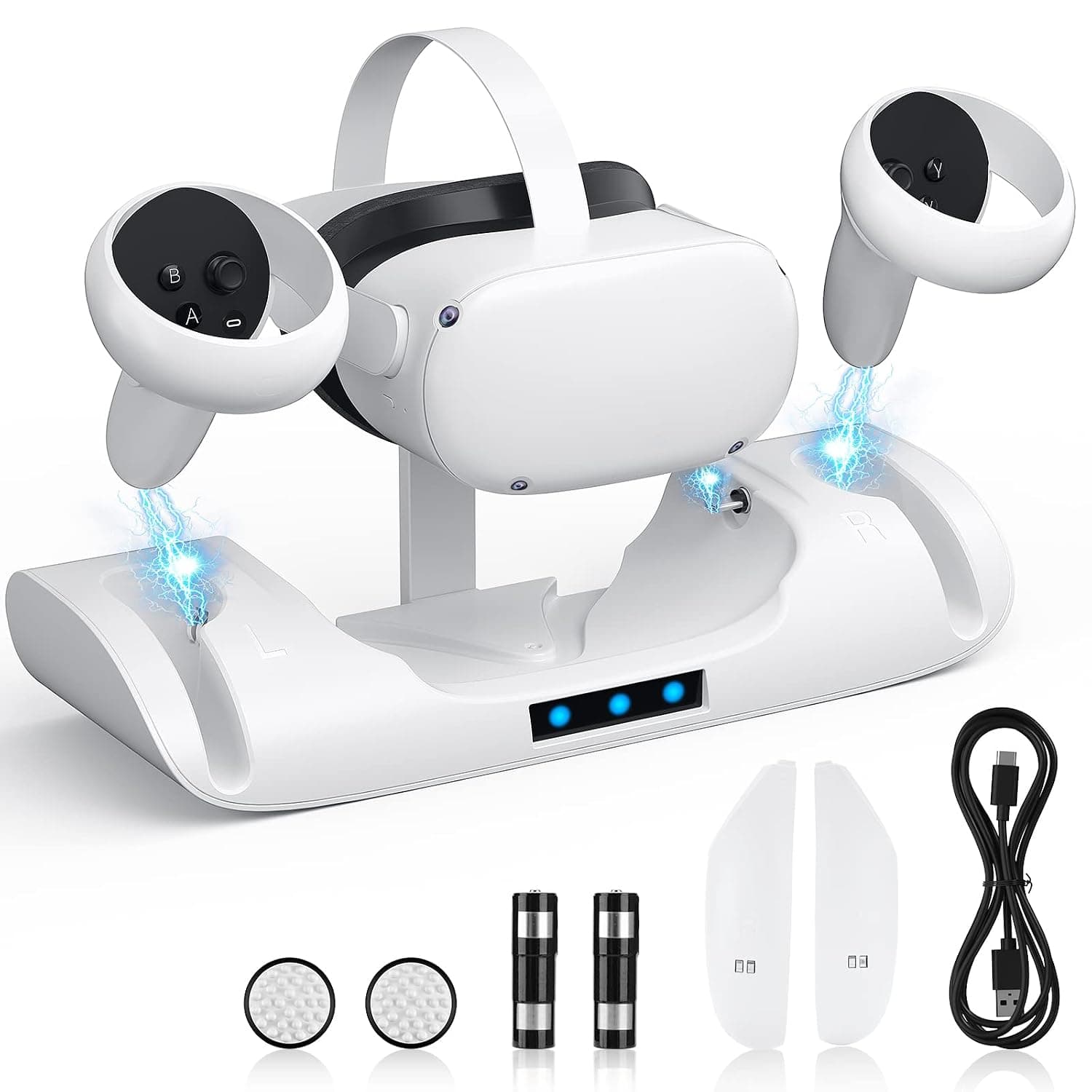 Aceshop Charging Dock for Quest 2 VR Headset Charging Stand for Oculus/Meta Quest 2 Magnetic Charging Station for VR Headset and Touch Controllers, High Speed Charging Stand, LED Indicator, 2 Battery
