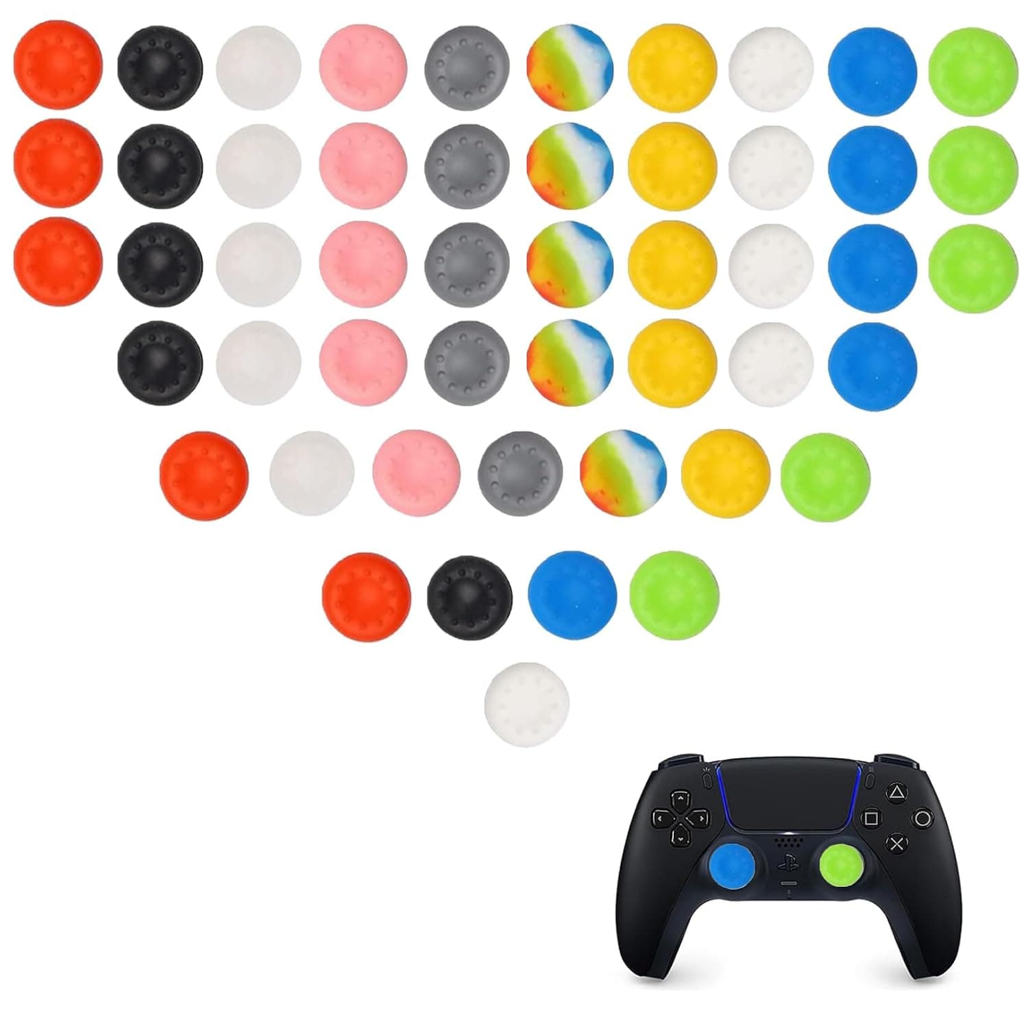 50 Pcs Silicone Colorful Xbox Thumb Grips Cap Cover | Joystick Silicone Accessories Replacement Parts Compatible with PS4, PS5, xbox one, xbox 360 series controllers