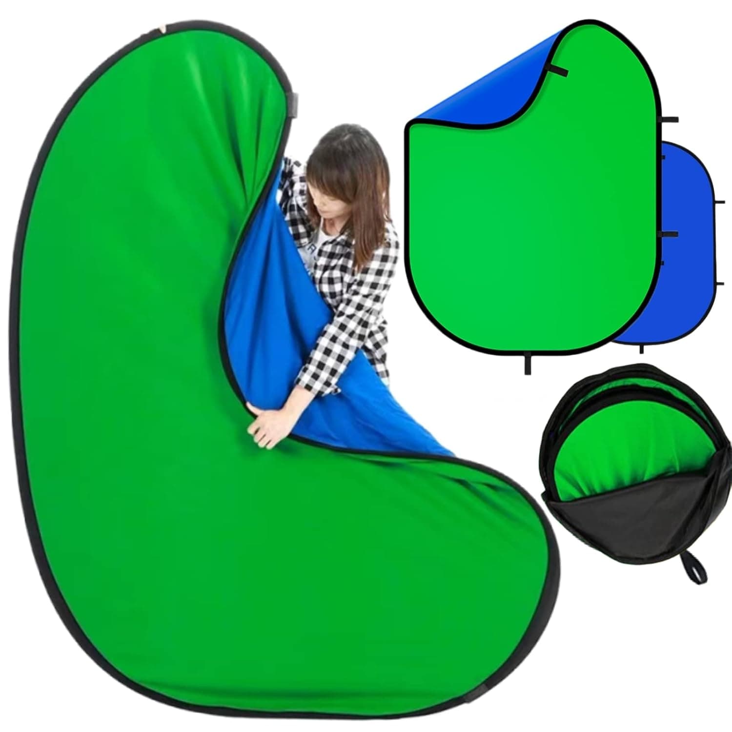 Blue Screen Green Screen Backdrop Double Sided Collapsible Green Screen with Stand and Carrying Bag,Portable Pop Up Green Screen Background for Streaming (Blue Green Screen, 59.1 * 78.7")