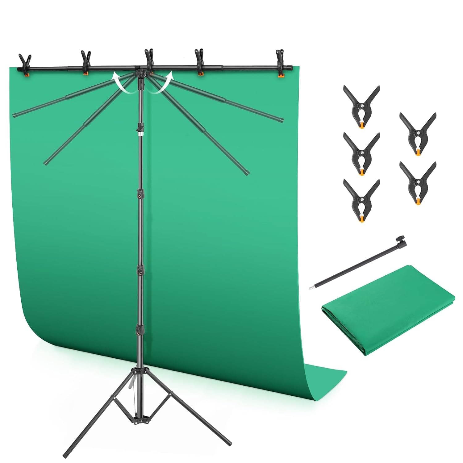 Green Screen Backdrop Kit with T-Shaped Stand 4.6x6ft Greenscreen | Adjustable Photography Background for Streaming, YouTube, Video Recording