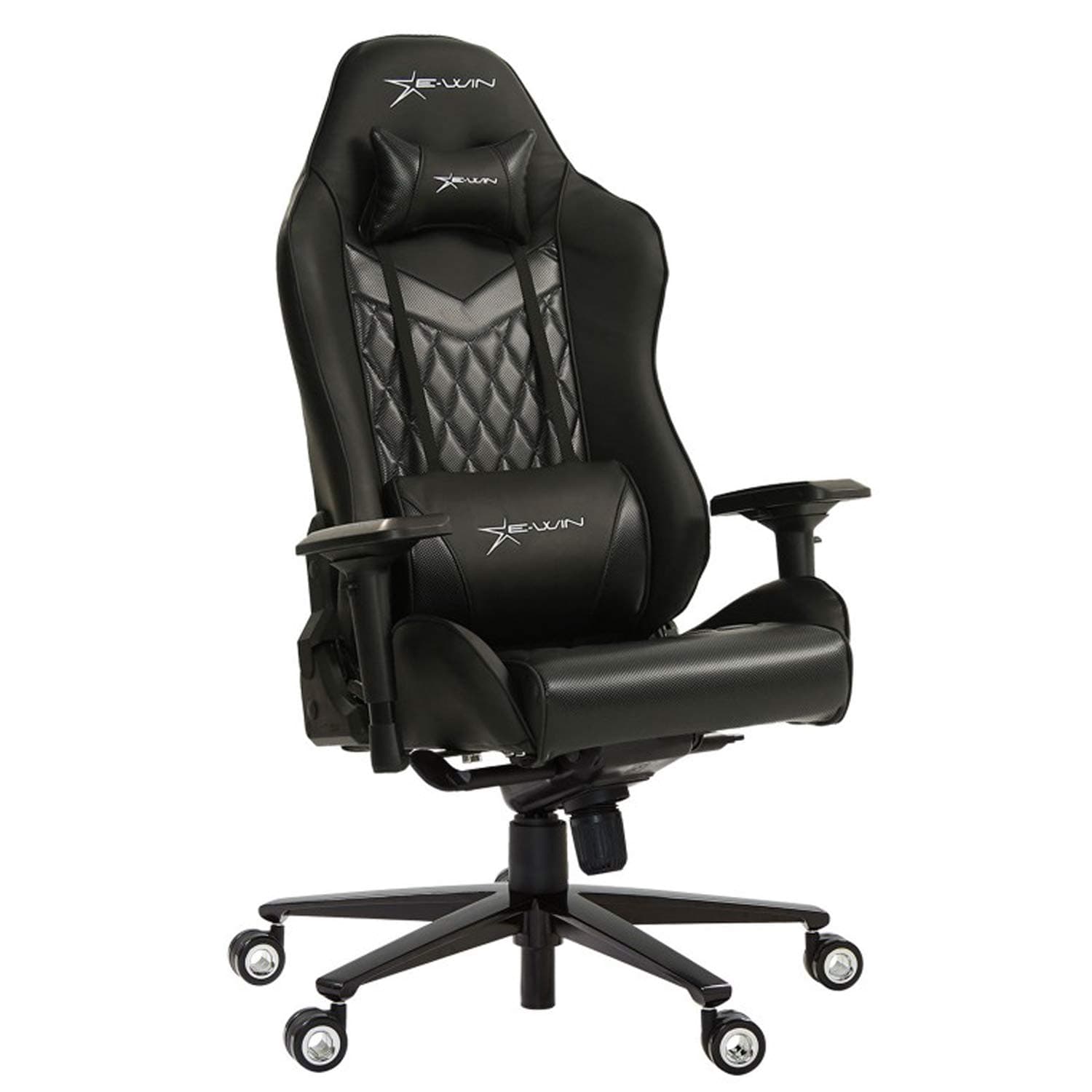 E-WIN Gaming Chair 4D Armrest Adjustable Tilt Back Angle and Ergonomic High-Back PU Leather Racing Executive Computer Desk Office Chair Metal Base (Champion Series Black)