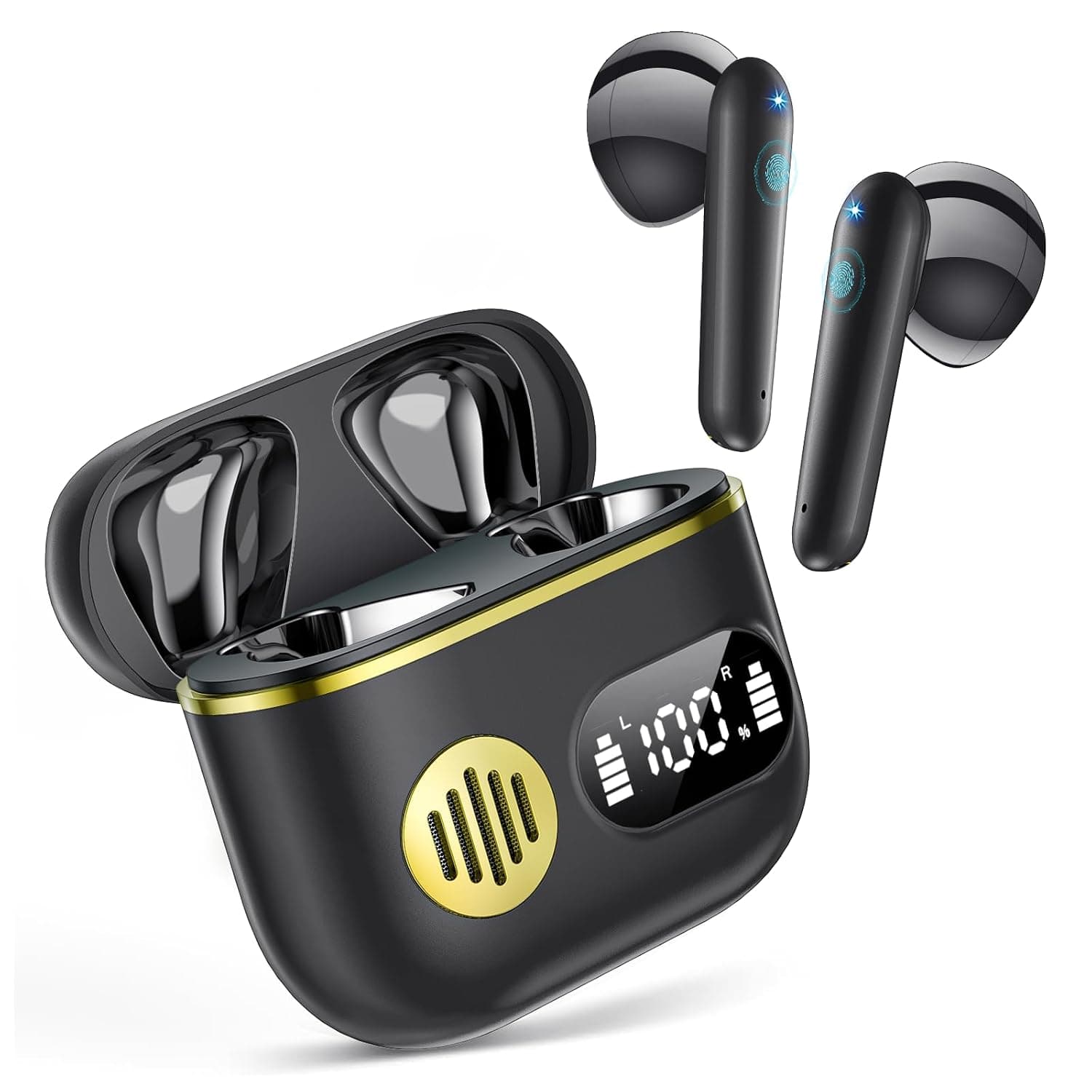 Wireless Earbuds 2026 Sport Bluetooth Headphones Stereo Earphones with ENC Mic Wireless Earphones In Ear Earbuds with Dual LED Display, 48H Playtime, Running Headphones IP7 Waterproof, Ceramic Black