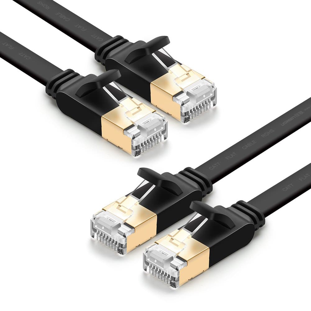 UGREEN Ethernet Cable, 2 Packed Cat 7 Gigabit Lan Network RJ45 High-Speed Patch Cord Flat Design 10Gbps 600Mhz/s STP for PC, Game Console, PS3, PS4, Xbox One, Switch, Modem, Smart TV, Patch Panel (1M)
