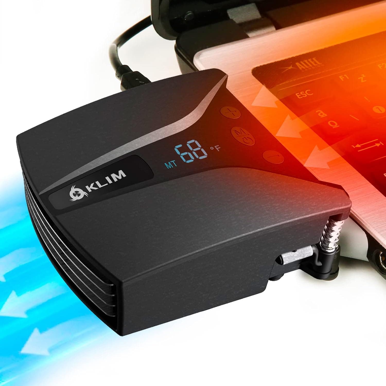 KLIM Tempest - Laptop Cooler With Vacuum Fan - Innovative Design for Rapid Cooling - Temperature Detection - Automatic/Manual Mode - 4000 RPM - Compatible with Laptop Cooling Pads - NEW | Automatic Temperature Detection, Thirteen Speed Levels, Accessories Included