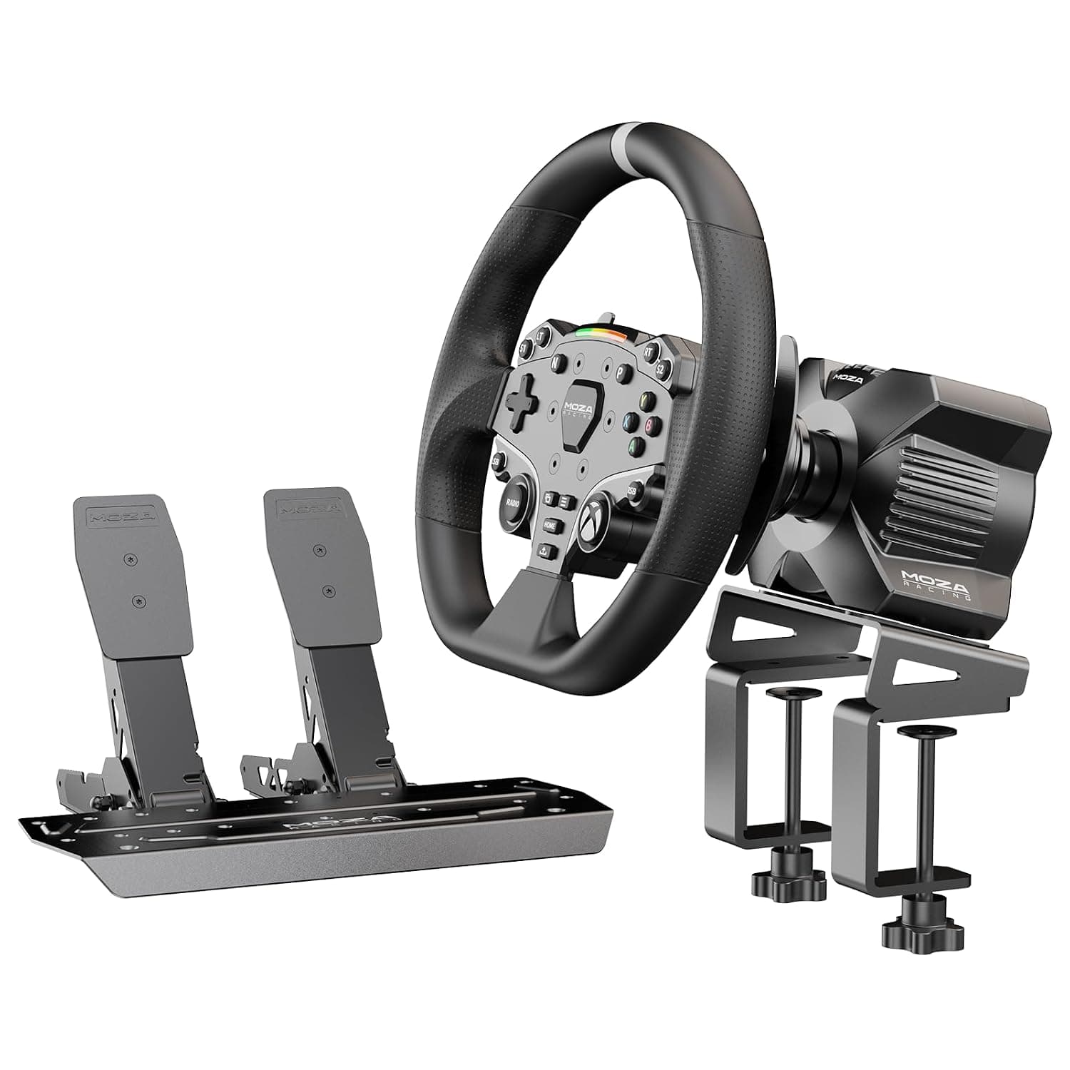 Moza R3 Racing Wheel and Pedals Bundle for Xbox & PC,Powerful 3.9Nm DD Servo Motor with Aviation-Grade Aluminum Construction,Durable ISF PU Grips 11-inch Racing Wheel
