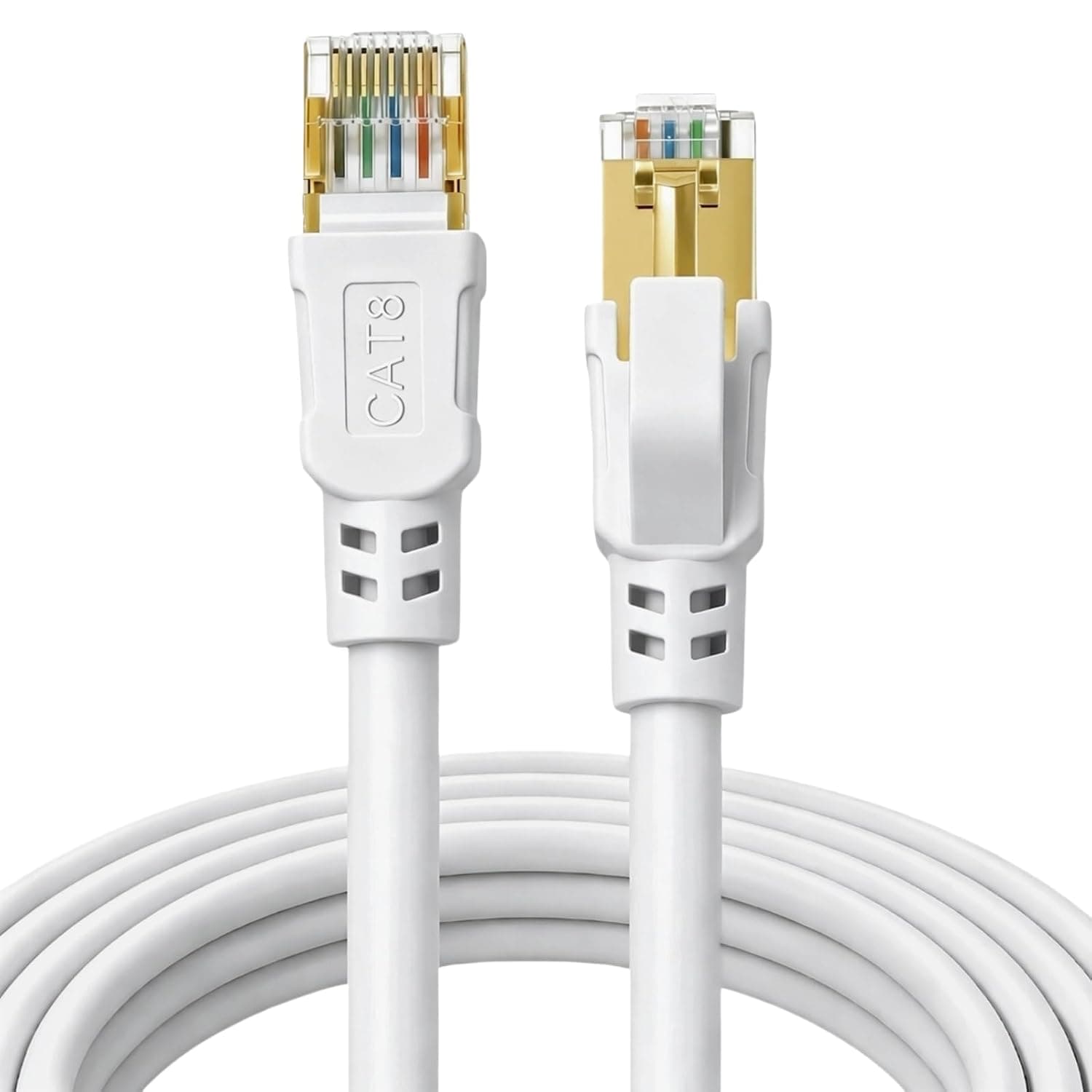DDMALL Cat 8 Ethernet Cable 5m, 40Gbps Round Internet Cable (5 Meter White) | Pure Copper Shielded Network LAN Cord, High Speed 40Gbps 2000MHz, Gold-Plated RJ45 for Router, Modem, PC, Laptop, Gaming