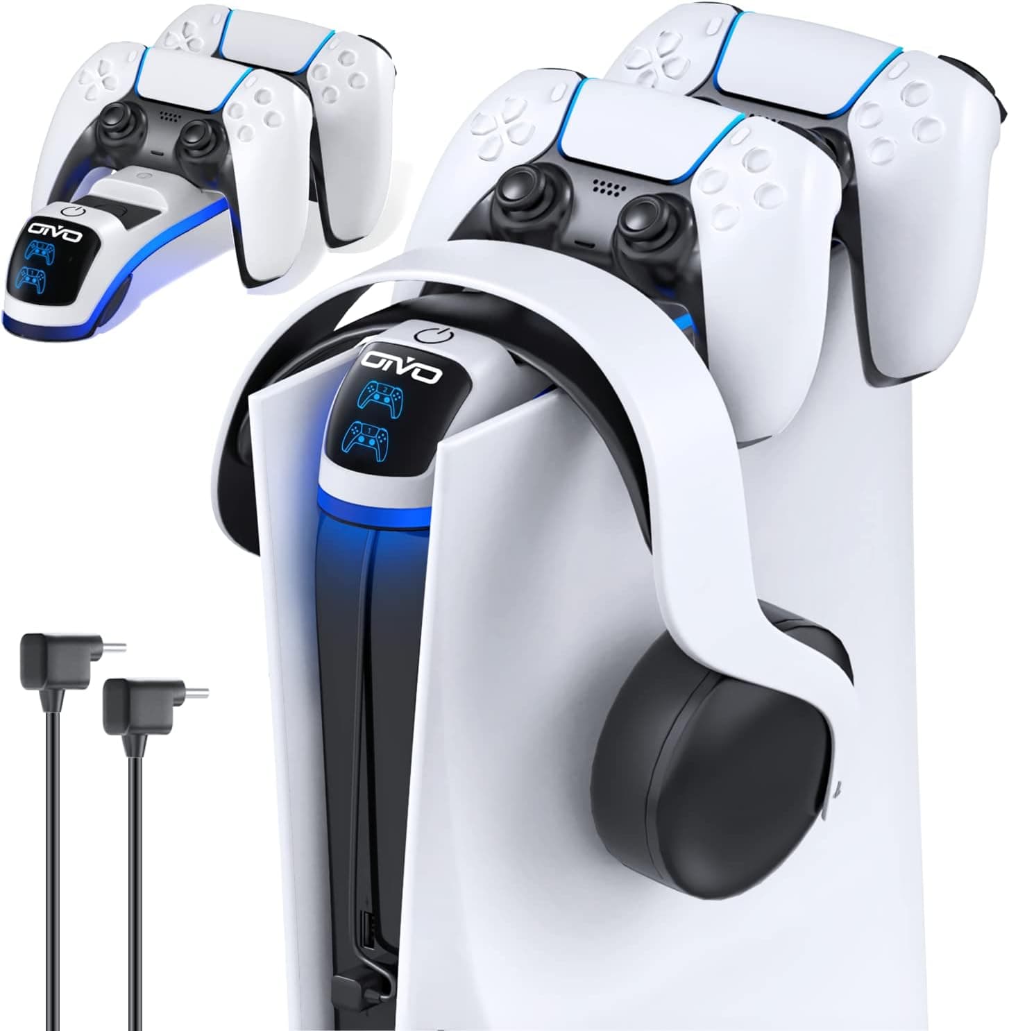 PS5 Controller Charging Station with Headphone Holder, PS5 Charging Station with Upgraded Touch Switch, Charging Station for Playstation 5 Controller with Fast Charging Cable, Dock