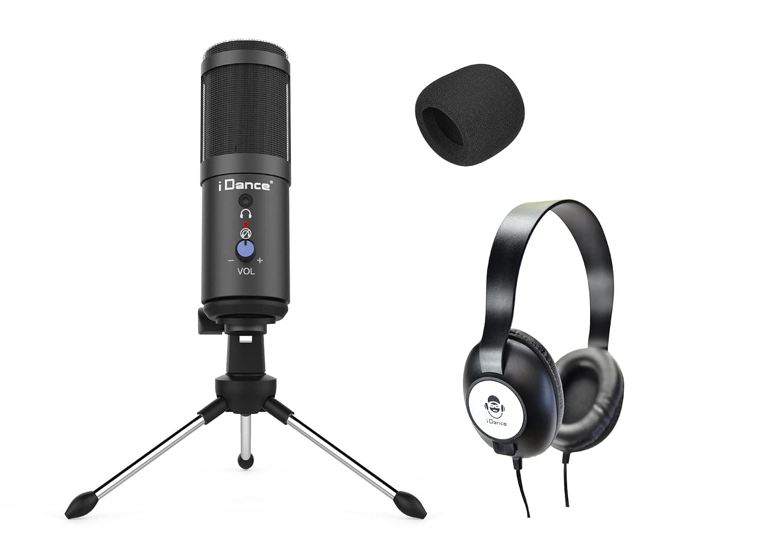 iDance - Podcast Studio Condenser Microphone, Integrated USB Sound Card,Studio Headphones,Tripod, Wind Protection Filter, Plug and Play, PC/MAC Compatible - Podcast Studio