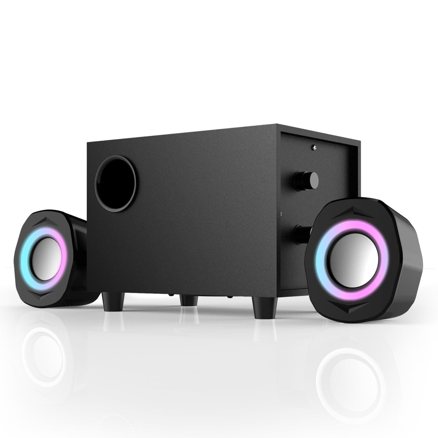 WMQ 2.1 PC Speakers with Subwoofer, Desktop Computer Speakers Gaming, Speakers for Monitor, Stereo Speaker Set, 3.5mm Aux, USB Powered, Volume Control,LED Lights