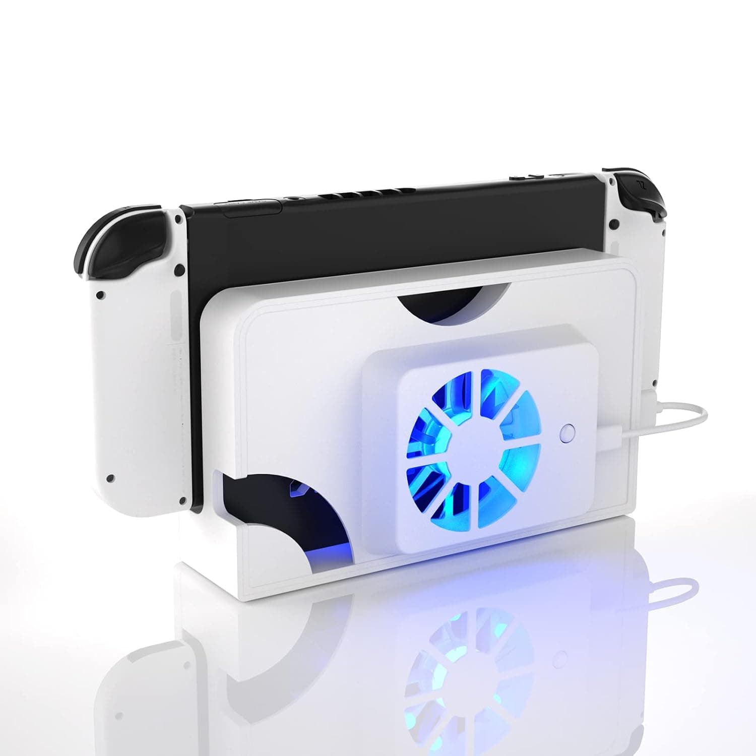 Switch OLED Cooling Fan, Powerful and Quiet Switch OLED Dock Fan, Switch OLED Accessories - White | Switch OLED dock fan replaces the rear panel, uses dock USB power and adds airflow with a convenient manual on/off switch