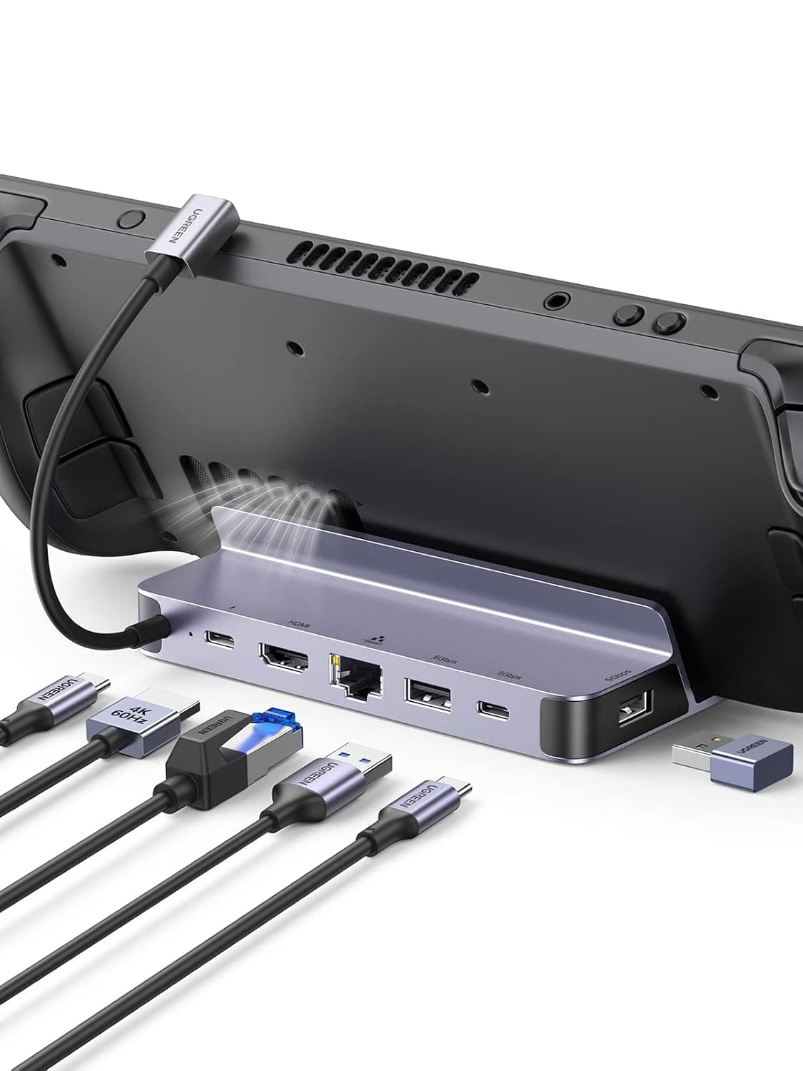 UGREEN Steam Deck Dock, 6-in-1 Docking Station Aluminum Stand with 4K@60Hz HDMI, Gigabit Ethernet, 100W PD, USB-C and USB-A Data Ports, USB C Dock for Steam Deck OLED, ROG Ally and More