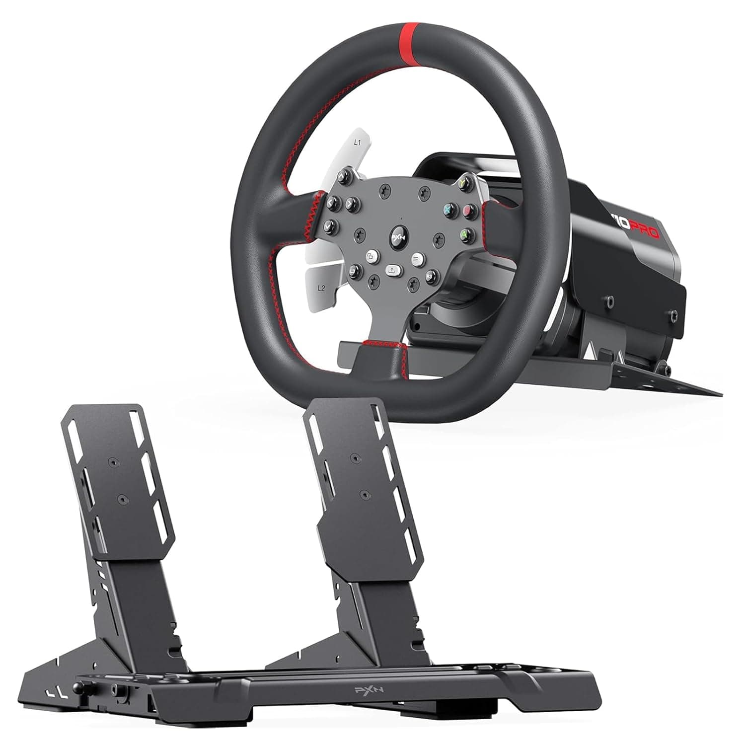 PXN V10 Ultra Direct Drive Gaming Steering Wheel with Pedals – 3.2Nm Force Feedback Servo Base, App Support, PD HM Throttle & Brake Pedals, 270mm Rim – Sim Racing Wheel for PC / PS4 / Xbox