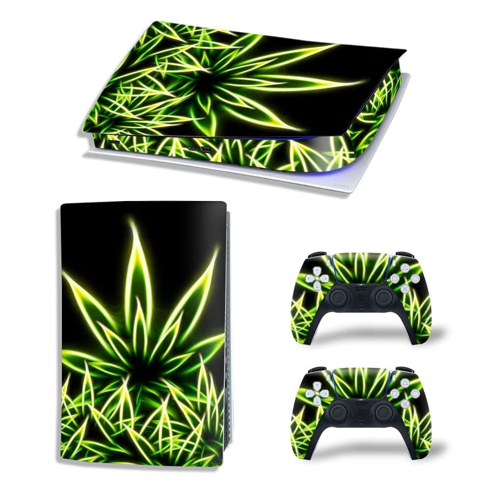 WPS Glossy Protective Vinyl Decal Skin/Stickers Wrap Cover for PS5 Skin Stickers Full Body for Playstation 5 Console and 2 Controllers (PS5 Digital Edition, Luminous Plants)