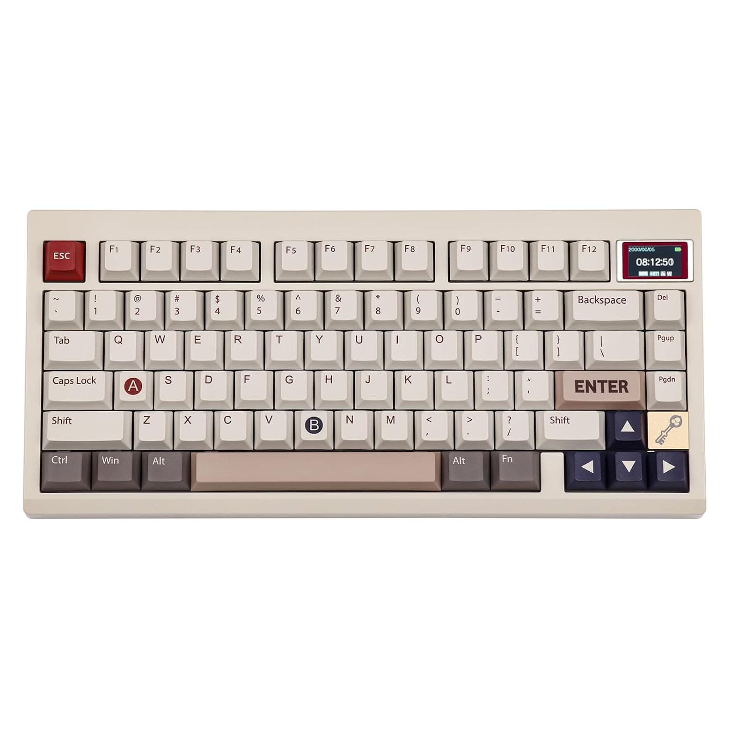 EPOMAKER TH80 PRO V2 Wireless Gaming Keyboard with RGB Screen, VIA Programmable, Creamy Gasket Mechanical Keyboard, 75% Bluetooth/2.4Ghz/USB-C (Retro White, Sea Salt Silent Switch)