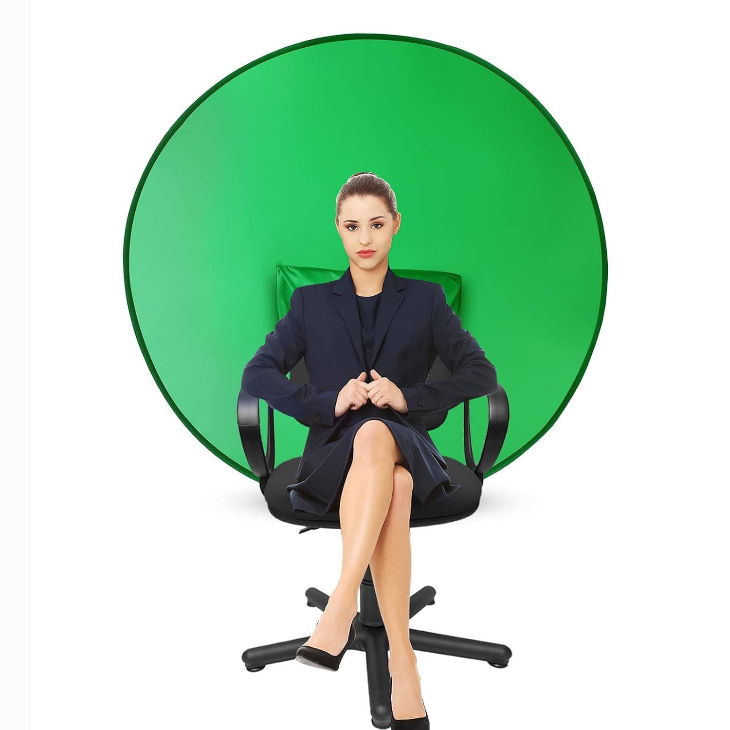 SEOONA Portable Green Screen Backdrop (56''), Collapsible Webcam Background, Green Screen for Chair, Chroma Key Green, for Home Office Video Conferencing