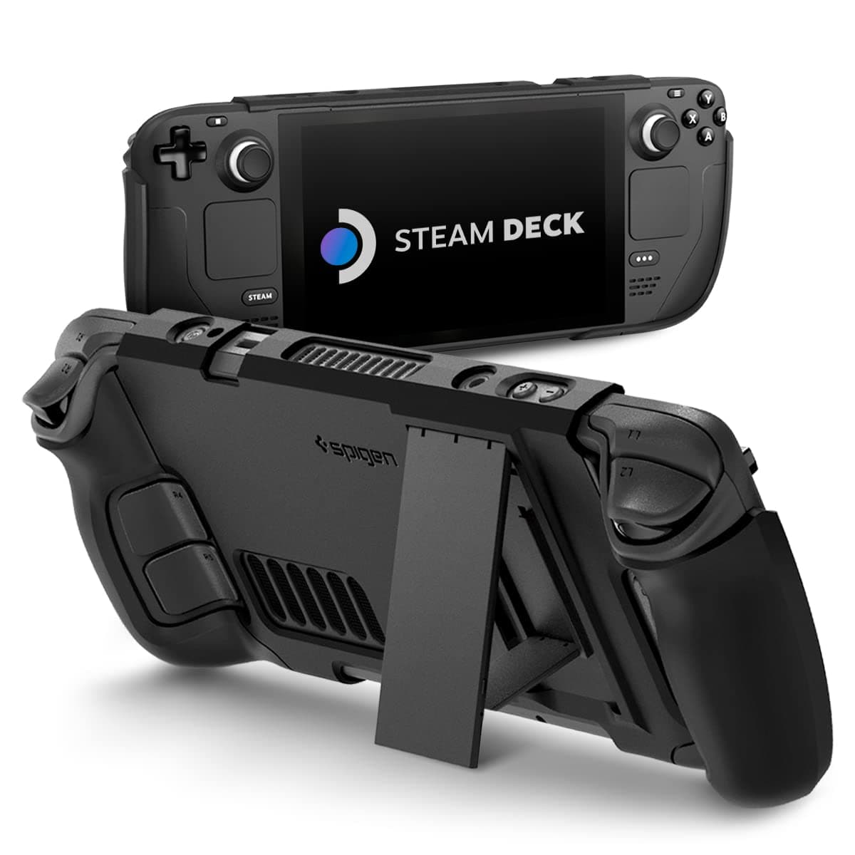 Spigen Thin Fit Pro Case Compatible with Steam Deck LCD (2022) / Steam Deck OLED (2023) - Matte Black | Dual Layer Protection, PC + TPU, Included Kickstand, Shock-Absorption Anti-Scratch Cover - Black