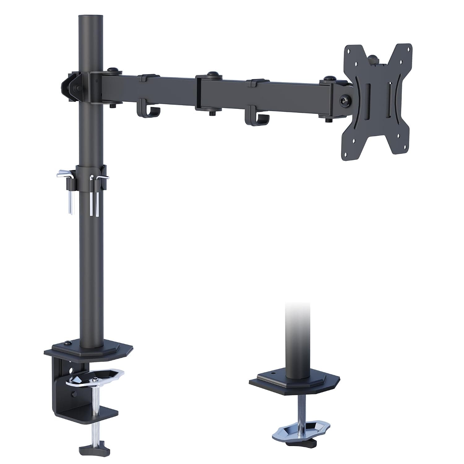 BONTEC Single Monitor Arm Desk Mount, Height Adjustable, Tilt, Swivel, Rotation for 13-32 Inch LCD LED Screens, VESA 75x75mm/100x100mm, Up to 8kg, Ergonomic, Space-Saving, Desk Clamp & Grommet Base