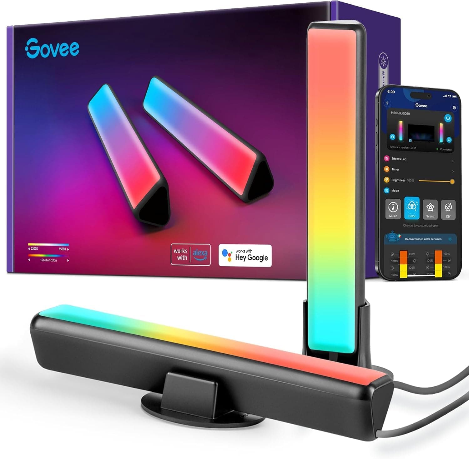 Govee LED Light Bars, Smart WiFi RGBICWW TV Backlight | Gaming Lights with 64 Scene Modes, Music Sync, Play Light Bar for PC,TV,Room Decoration, Work with Alexa and Google Assistant