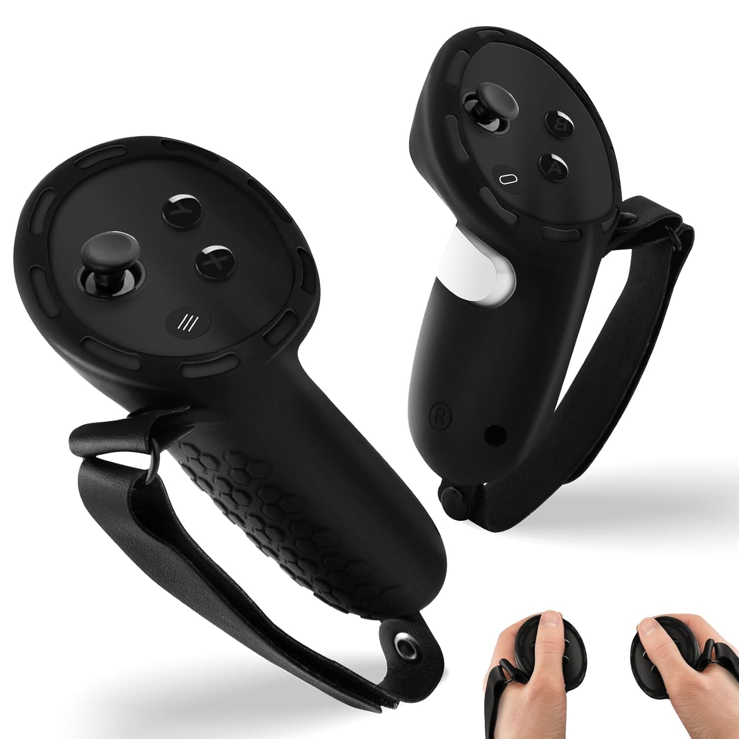 XIHIRCD Controller Grips for Meta Quest 3, Silicone Soft VR Controller Grips Joystick Cover Protective Sleeve with Adjustable Hand Strap Nonskid Compatible with 3 Accessories, Black