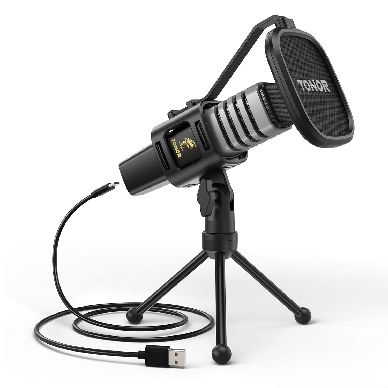 TONOR RGB USB Microphone, Cardioid Condenser Computer Mic, Pop Filter, for Conference, Gaming, Podcast, Chatting, Compatible with Laptop, Desktop PC, 200 cm Cable, with Desktop Stand, TC30