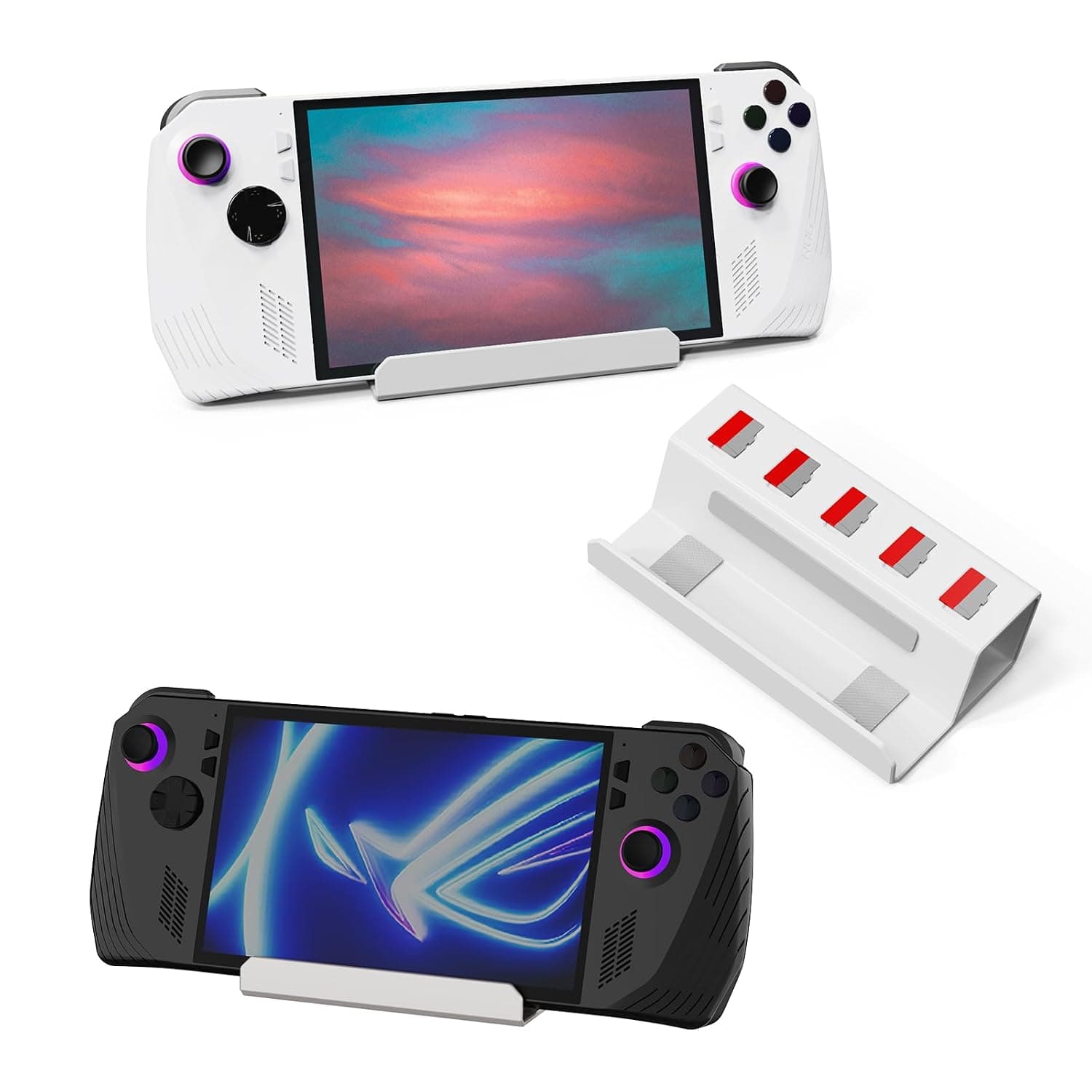JOYTORN Stand Base Holder for ASUS Rog Ally X/Steam Deck,Frosted Aluminum Alloy Playstand for Rog Alloy with SD Card Slots,Anti-Slip Silicone Pad-White
