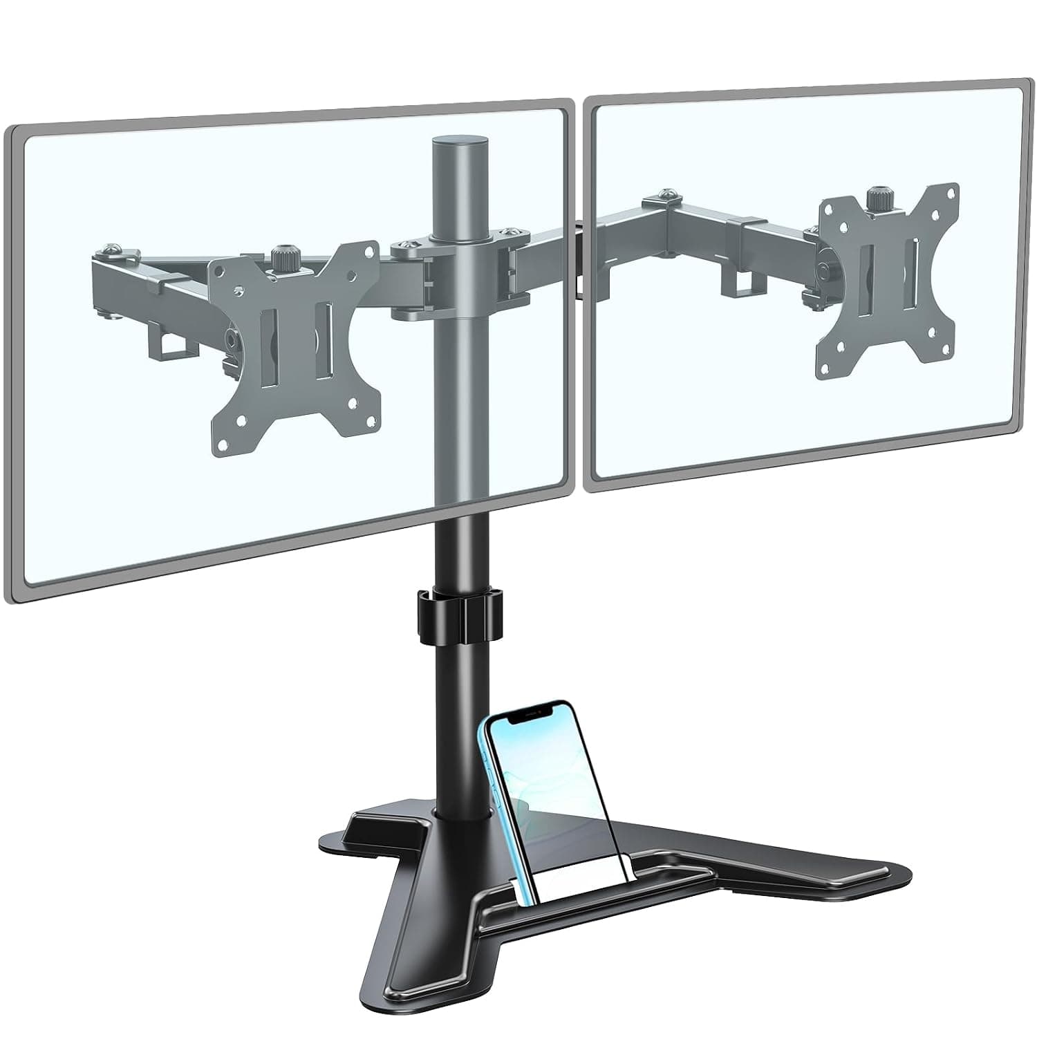 MOUNTUP Dual Monitor Desk Mount - Free Standing & Height Adjustable Monitor Support, Steady VESA Mount Computer Monitor Stand for Screen up to 27 inch, MU1002
