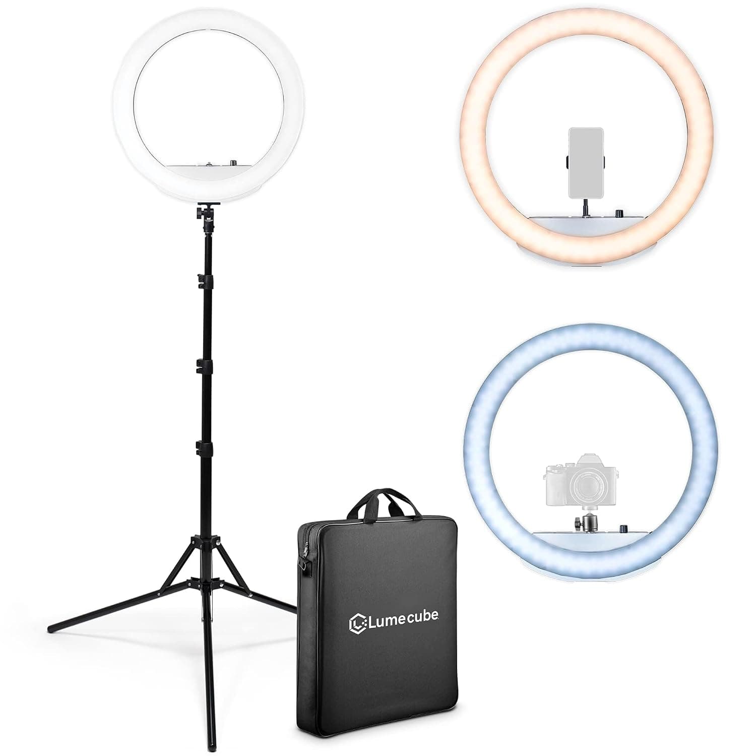 Lume Cube - LED Ring Light for Videos, Selfies, Live Streaming | 18" Circle Light with Stand, Phone Holder and Camera Stand, Laptop + 6.5 Tripod Stand