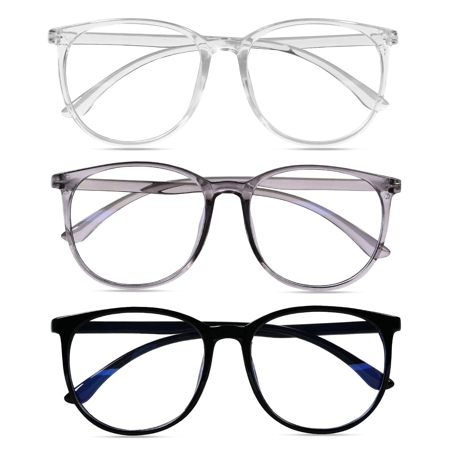 URAQT Blue Light Blocking Glasses, 3 Pack Lightweight Computer Glasses, Anti Glare Anti Eyestrain Eyeglasses with Blue Light Filter, Clear Lens Anti Blue Light Reading Glasses, Black & White & Gray