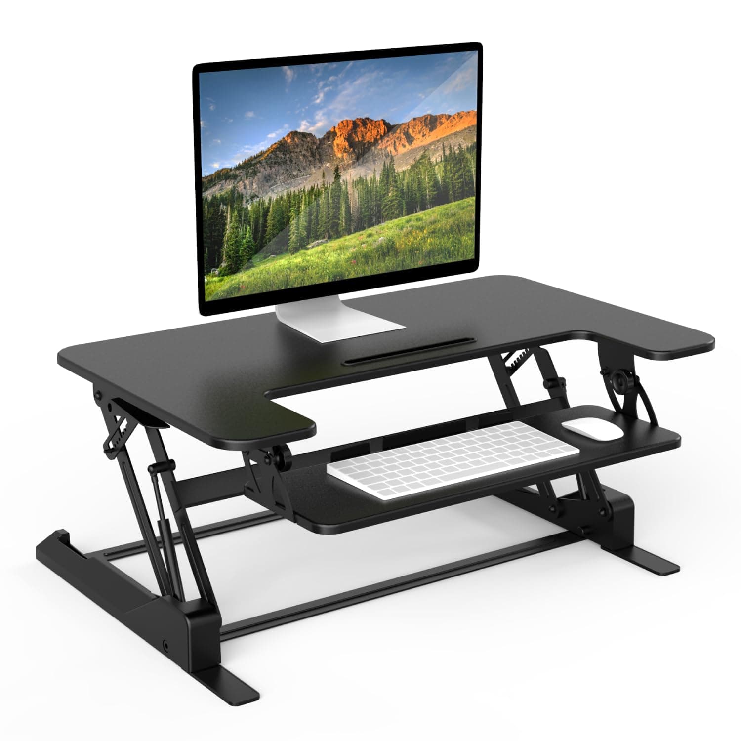 Mount-It! Standing Desk Converter - Height Adjustable Stand Up Riser with Manual Lift, 36.5" x 22" Desktop, Stand up Convertor in Black, Fits Dual Monitors, Laptop and Keyboard Mouse Tray