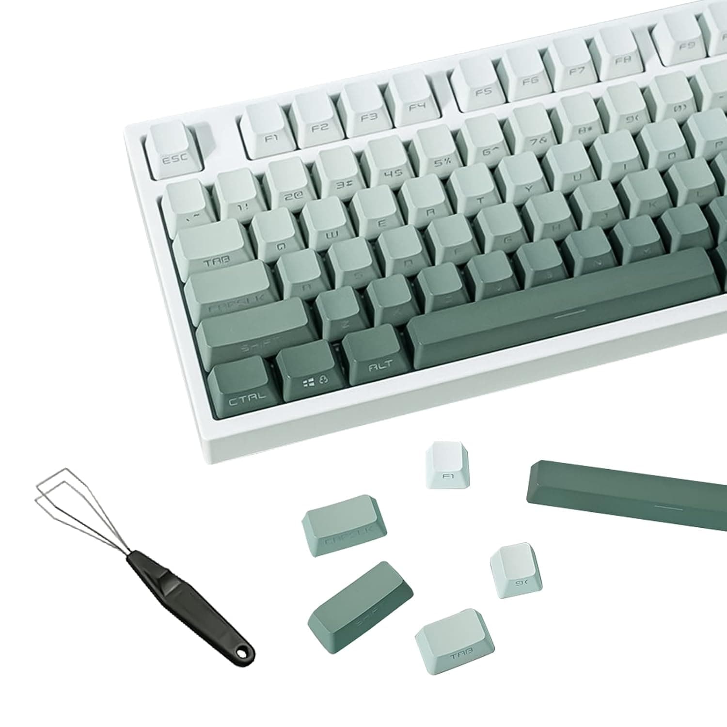 134 Keys Seaweed Green Keycaps, PBT Double Shot Dyeing, OEM Profile Side Engraving Minimalist Retro Premium Keycaps, Gradient Light Green Keycaps Suit for Mechanical Gaming Keyboards