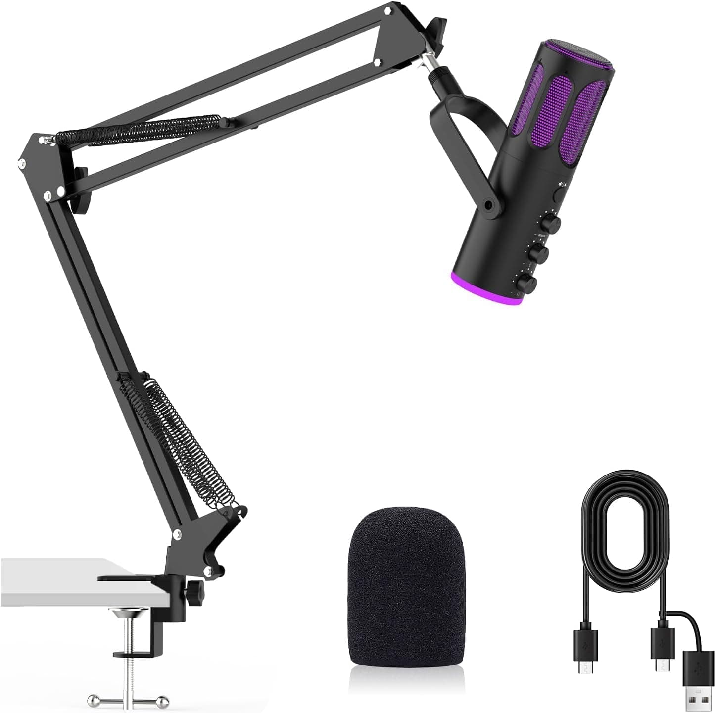 Ortizan USB Gaming Microphone PC with Arm Stand, Mute and Monitoring | For streaming, podcasting, YouTube, Discord, Zoom and voice chat with RGB light, pop filter and 3.5 mm monitoring
