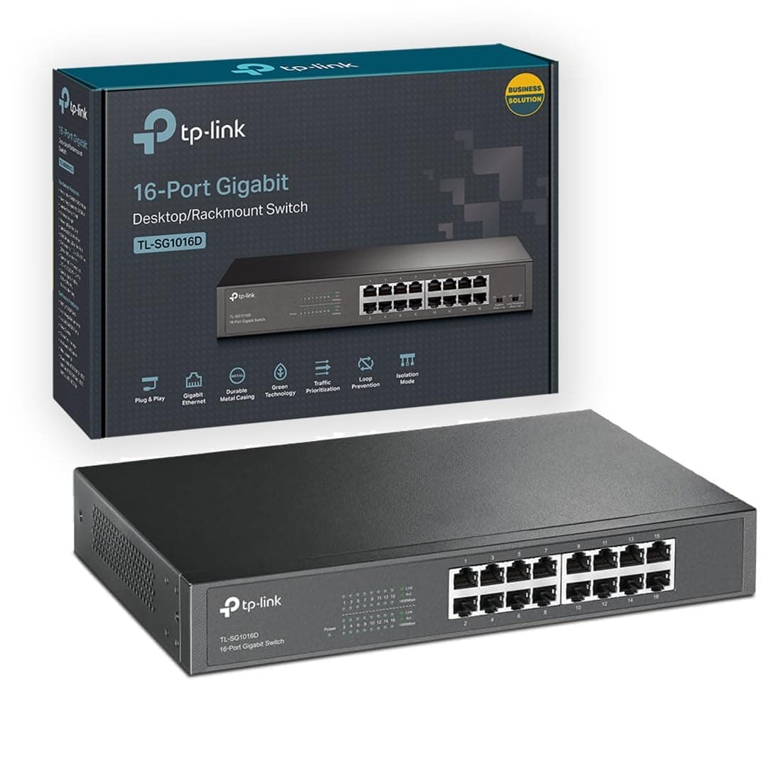 TP-Link TL-SG1016D 16-Port Gigabit Desktop/Rackmount Network Switch | Full Gigabit Ethernet Switch, Power-Saving Ethernet Splitter, Auto MDI/MDIX, Isolation Mode, Loop Prevention, Plug&Play