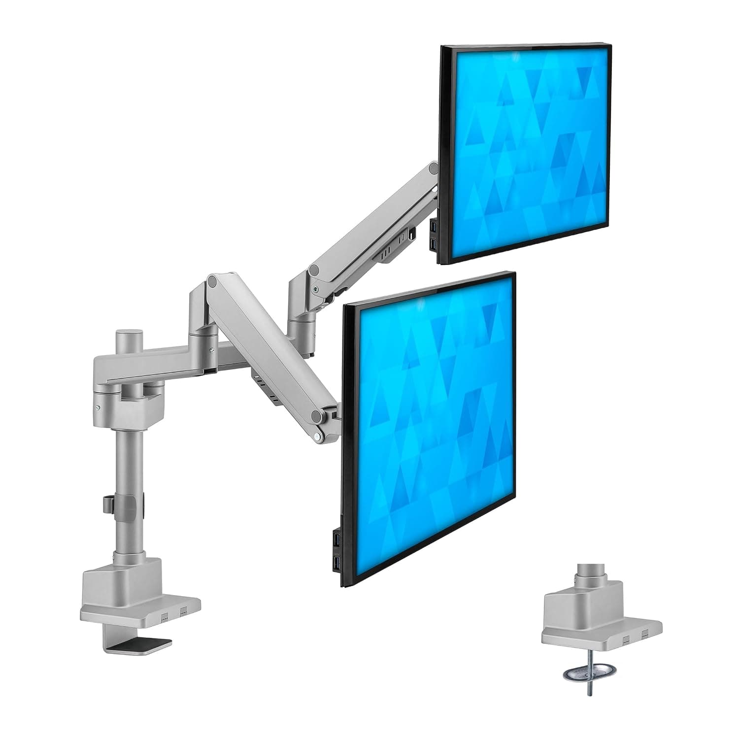 Mount-It! Dual Monitor Mount - Monitor Stands for 2 Monitors, Computer Arms on Desk Stand, Gas Spring Height Adjustable Desk Mount in Silver, VESA 75, 100 Fits Screens Up to 32", Silver Color