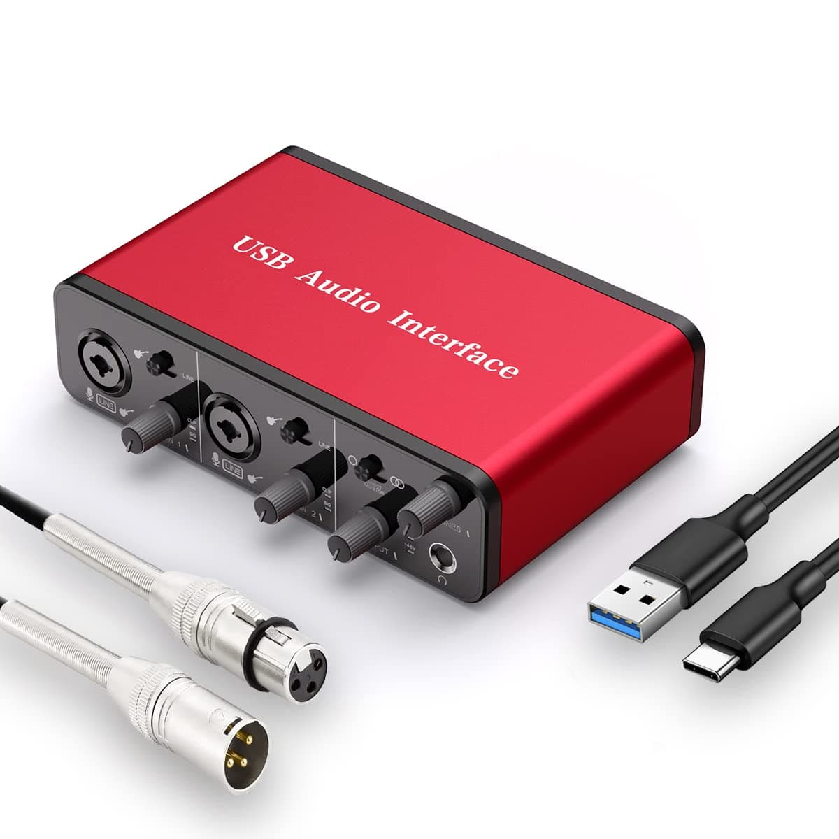 USB Audio Interface with XLR cable,Audio Interface with Mic Preamplifier Audio mixer recorder with 48V Phantom Power, 24 Bit, Support Computer and Equipment Recording ((NO Software or DAW included))
