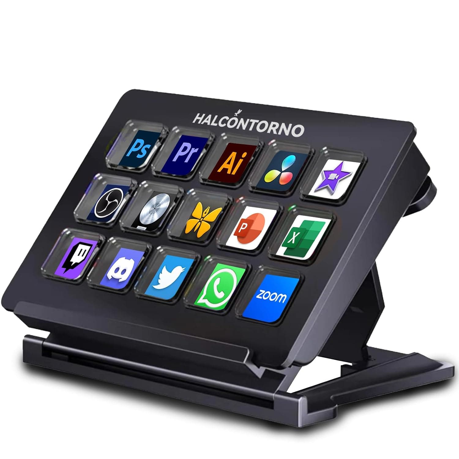 HALCONTORNO Stream Dock - Steamdeck for PC Mac, Wired Streaming Controller with 15 Programmable Macro Buttons, USB-C, Black, Compatible with Laptops (Mac and Windows), Tablets, Smartphones | 15 Fully Customizable Keys, 5-Gear Adjustable Stand, Wired Streaming Controller for Content Creators Live Gaming