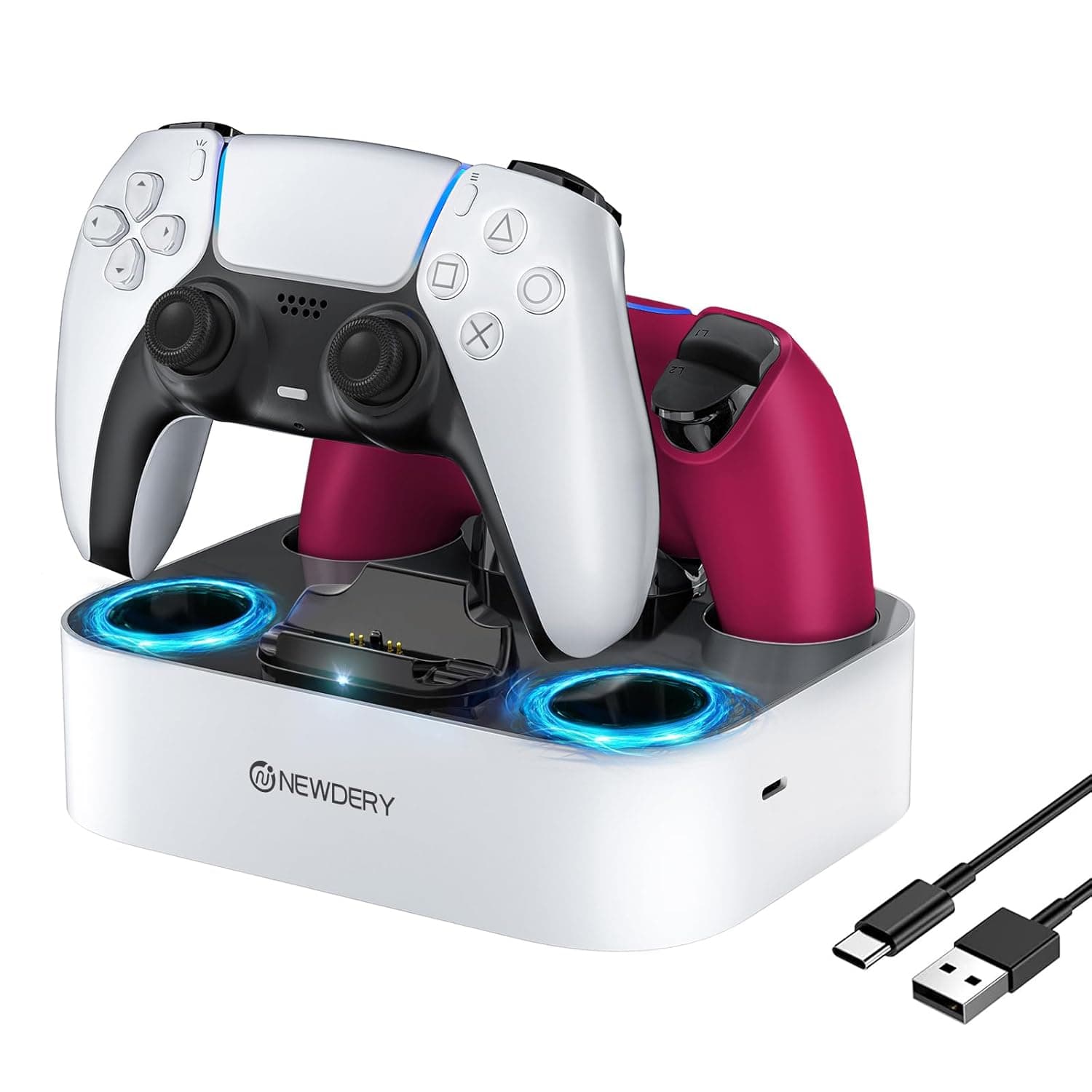 NEWDERY PS5 Controller Charger Station, PS5 Charging Dock Station with Fast Charging AC Adapter for Playstation 5 Controllers