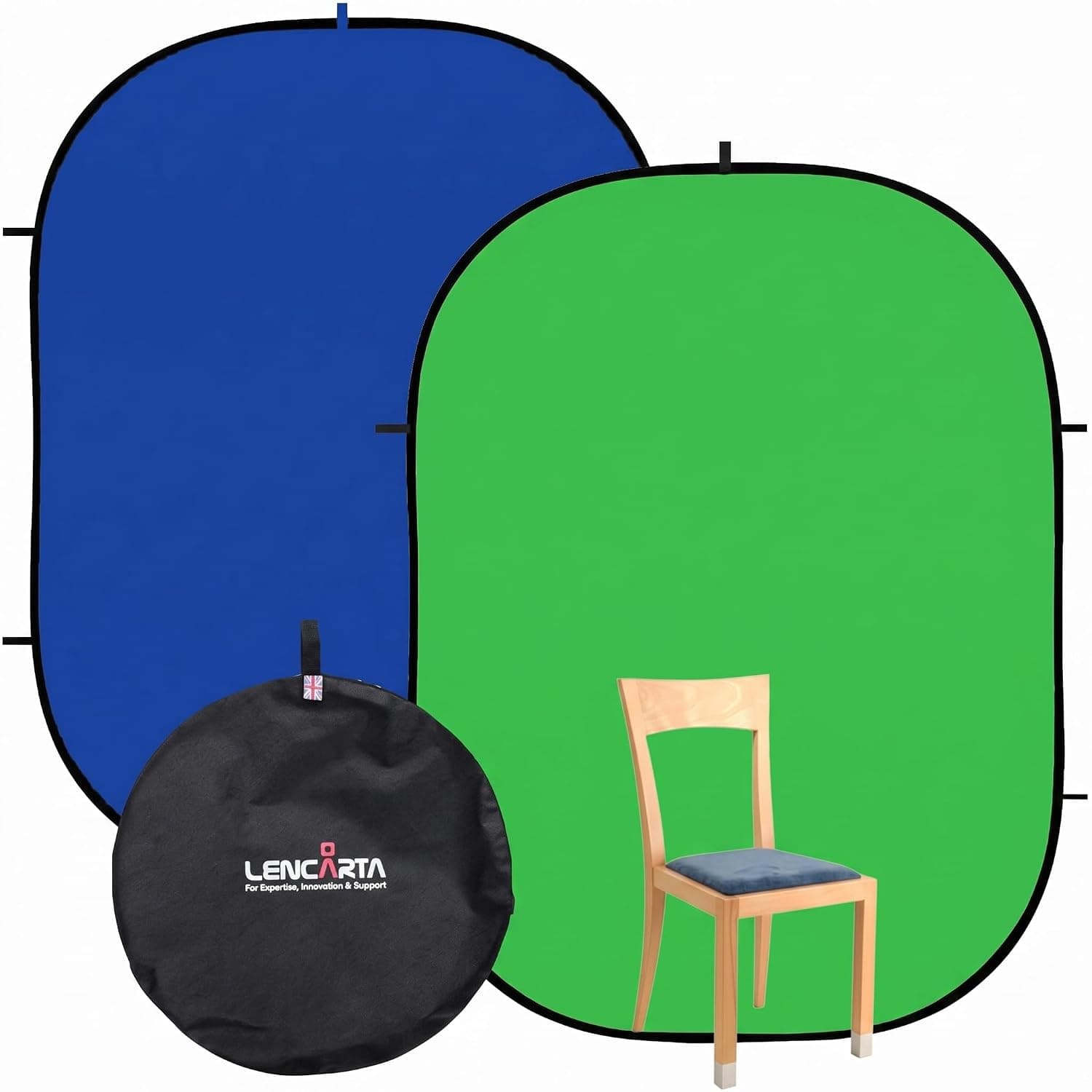 2-in-1 Green Screen Background 1.5m x 2m/4.9ft x 6.6ft Pop Up Blue Backdrop | Reversible Greenscreen Back Drop, Collapsible Chromakey Background Kit for Gaming, Photo Studio, Stream, Chromakey