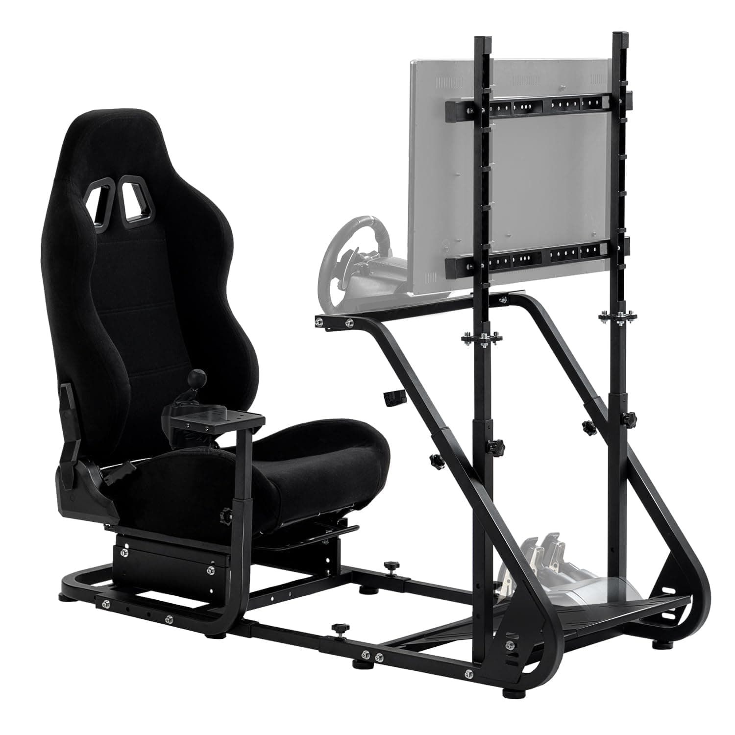 Dardoo Racing Simulator Cockpit with Monitor Stand - TV Mount&Black Seat fit for Logitech G923 Thrustmaster Wheels Fanatec WITHOUT Wheel Shifter Pedal and Display (Monitor Stand Cockpit - Black)