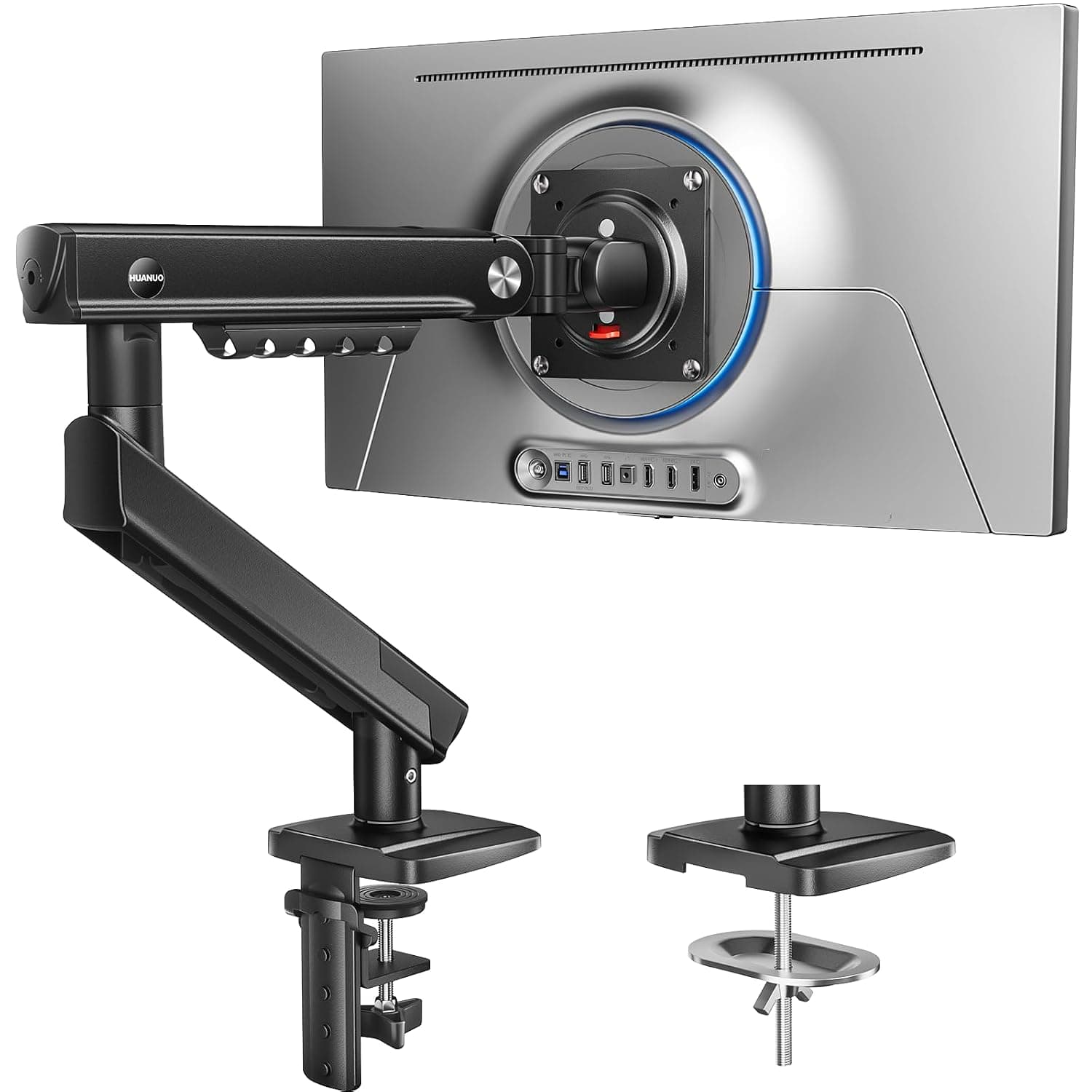 HUANUO Monitor Arm for 13-32 Inch Screens, Single Monitor Arm Desk Mount with FlowLift Pro Mechanical Spring, Smooth Height Adjustment & Stable Positioning, VESA 75/100mm, Supports 2-9kg