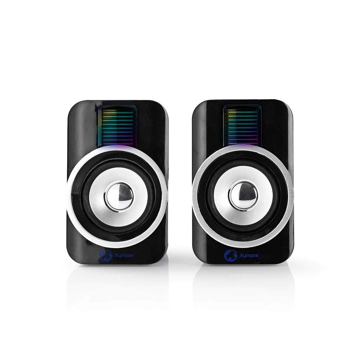 Nedis Gaming Speakers, USB Powered, 2.0 Full Stereo Sound, with RGB Lights, 3.5mm Audio, 2 x 15W Peak Power, Plug & Play for Laptops and Gaming Setups - Black
