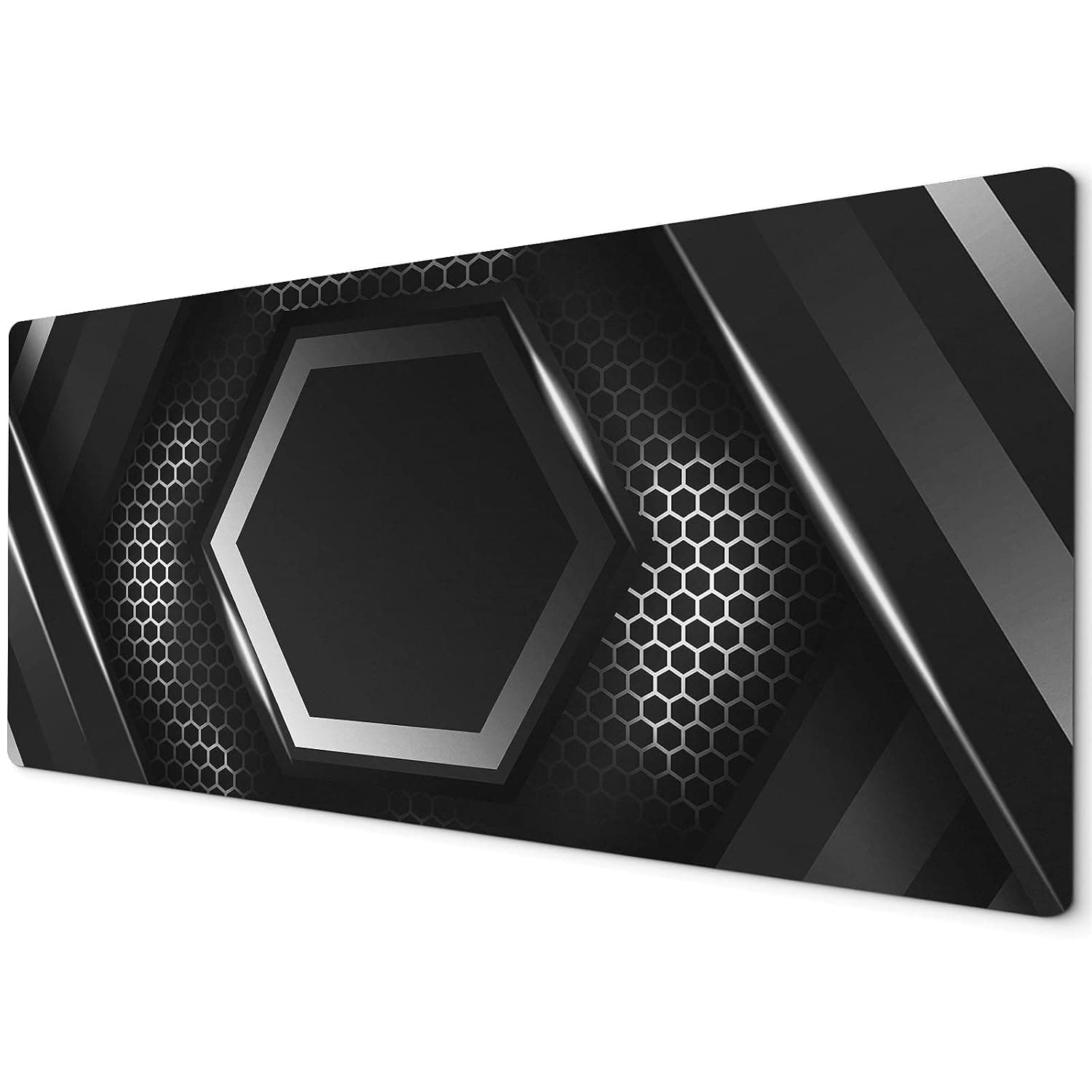 Black Neon White Large Gaming Desk Mouse Mat, 60 x 30cm